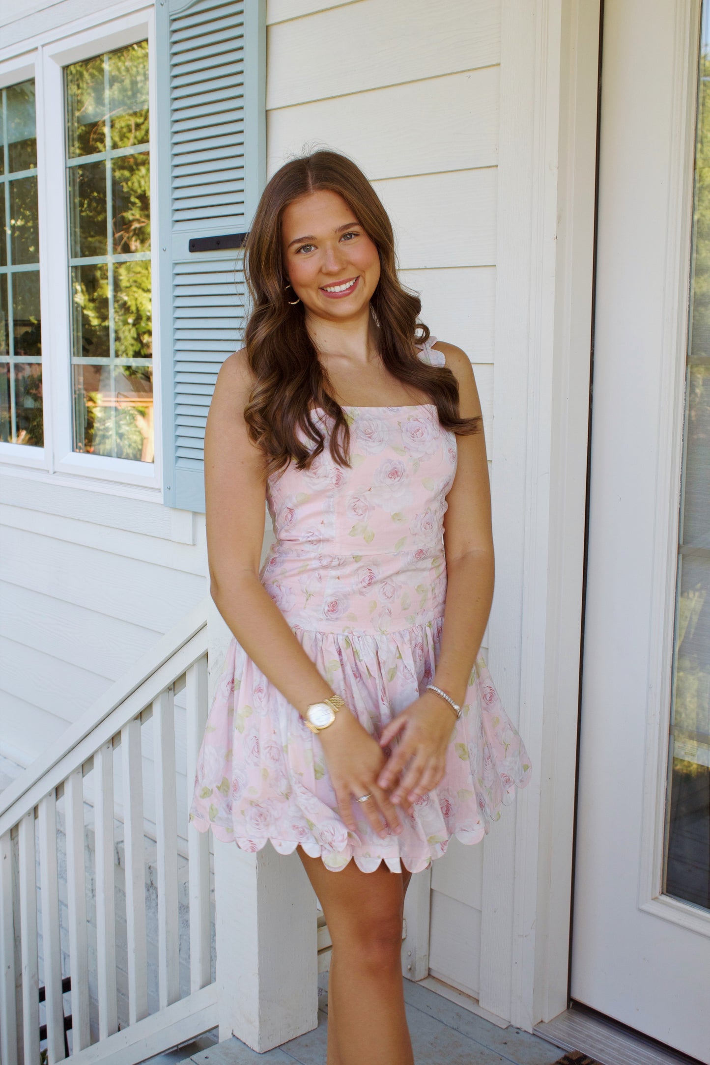 Mary-Kate Scalloped Pink Floral Dress