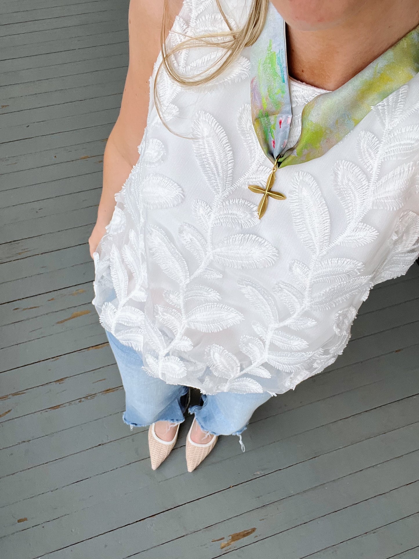 Watercolor Scarf Wrap Cross Necklace