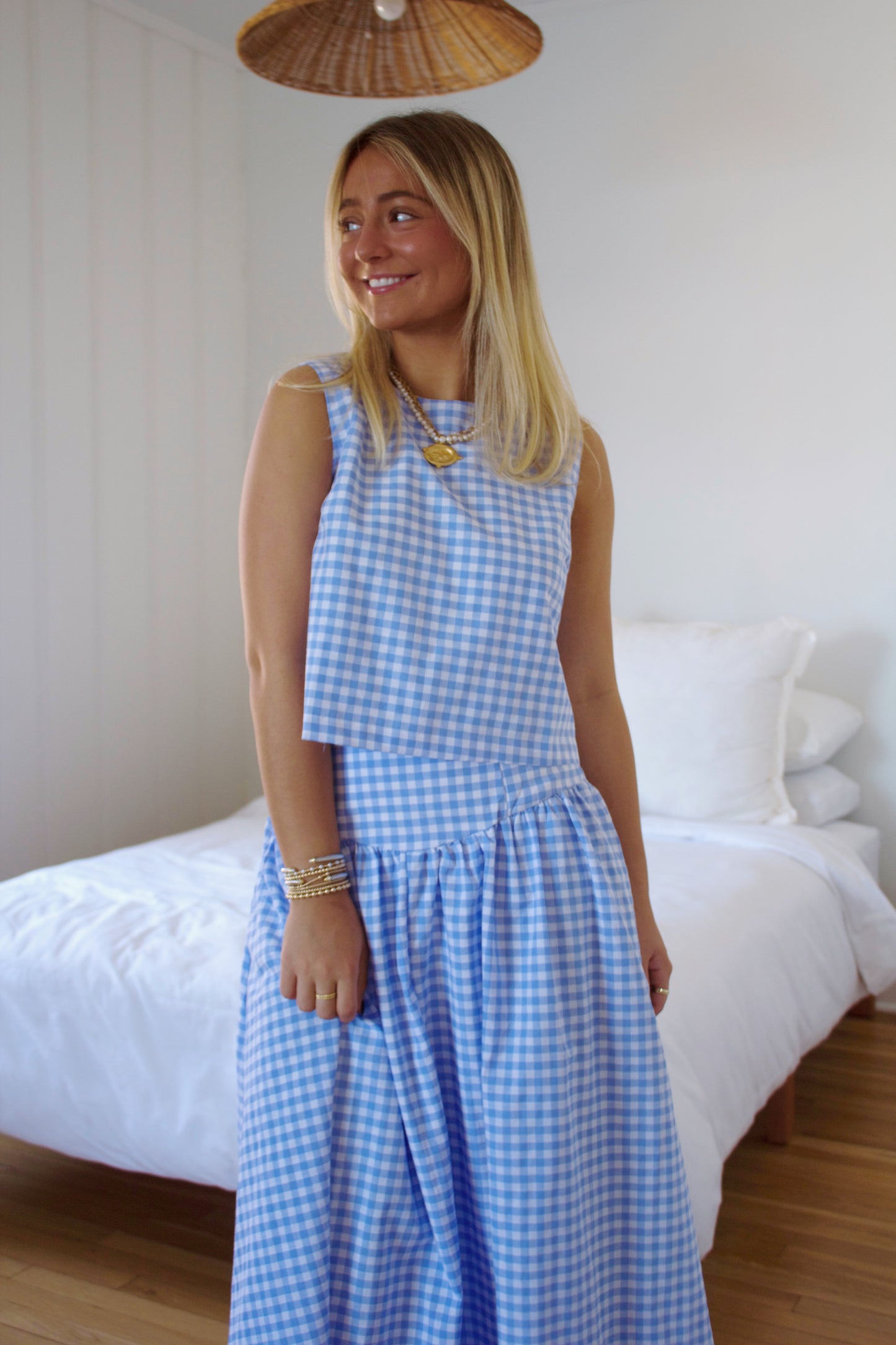 Blue Gingham Two Piece Set