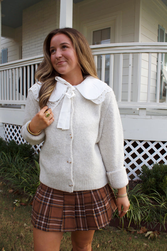 Eyelet & Lace Collared cardigan