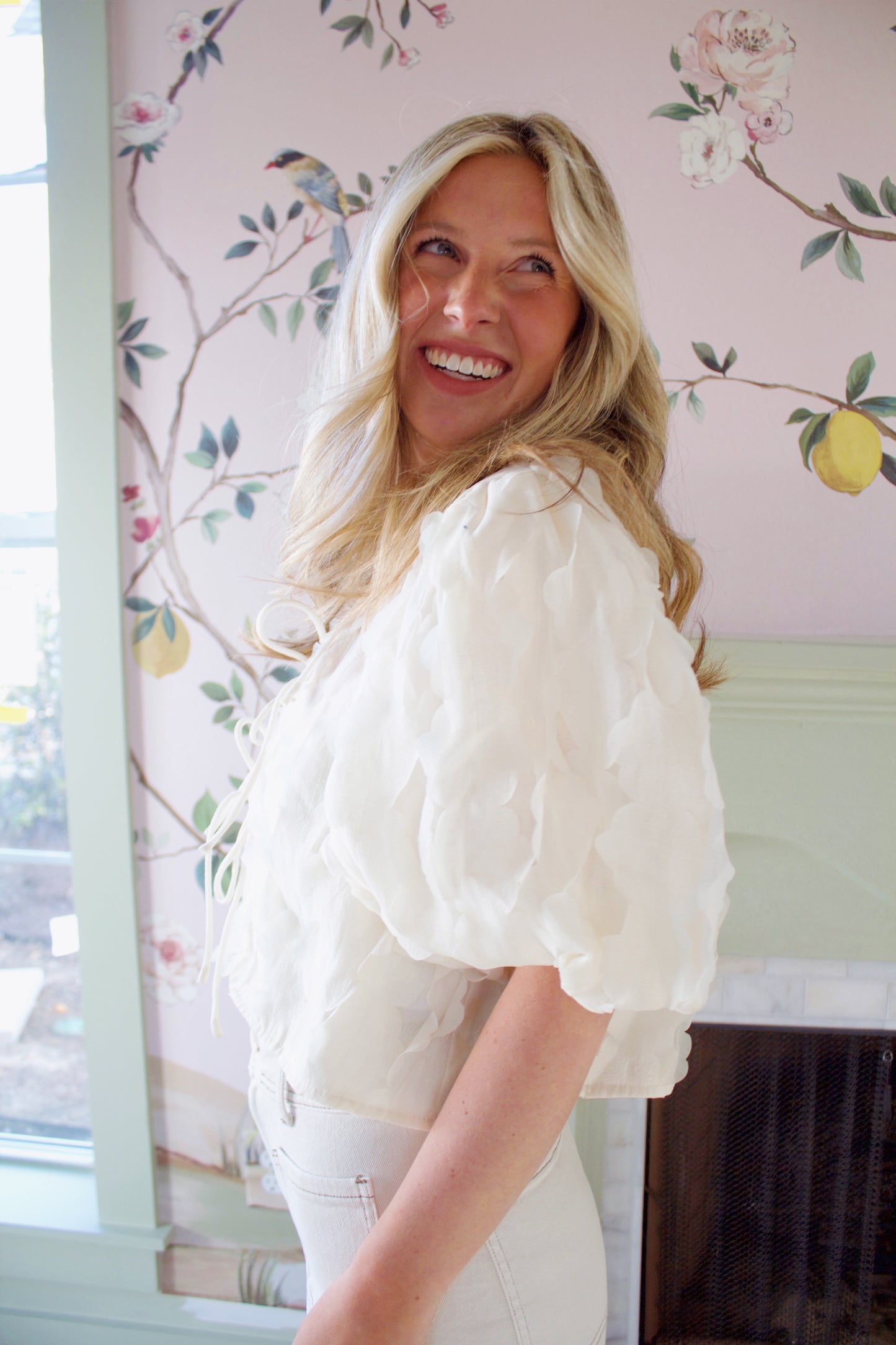 Cream Ruffled Tie Top