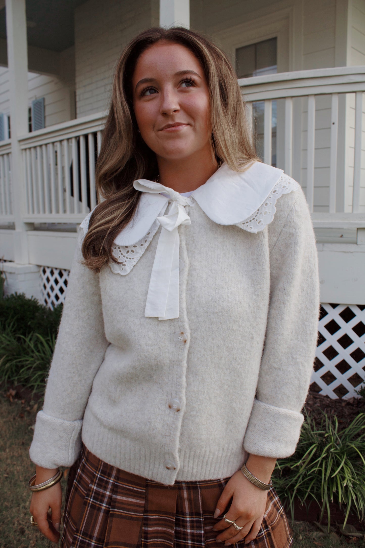 Eyelet & Lace Collared cardigan