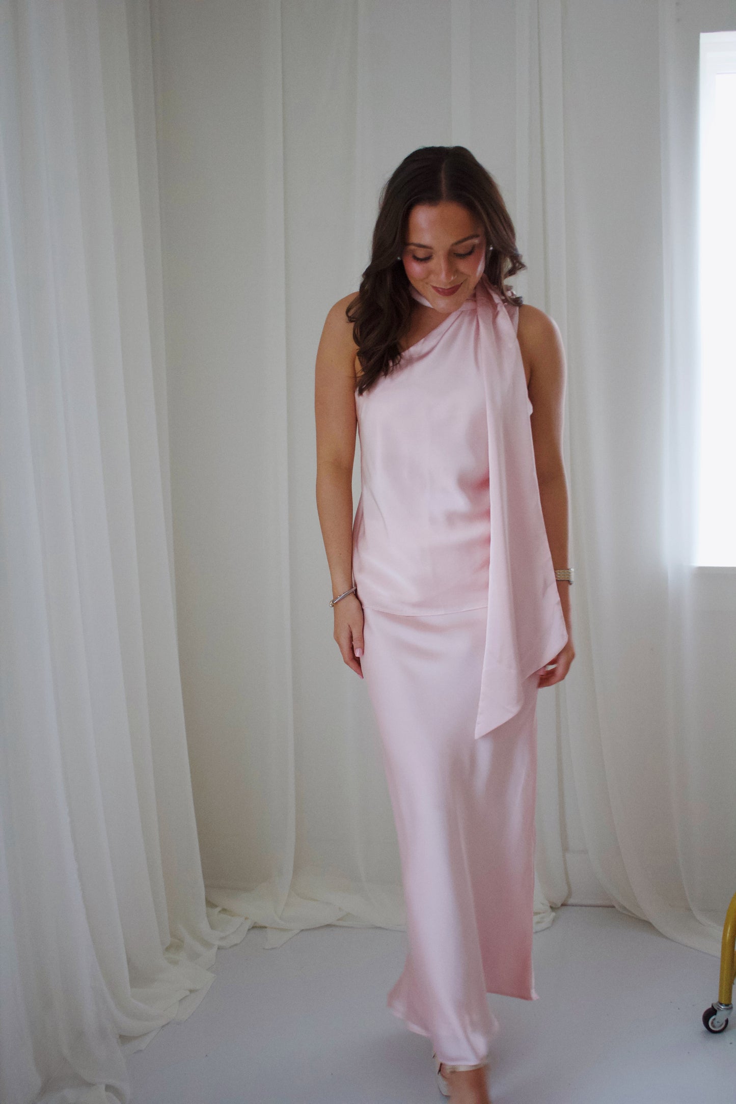 Blush Pink Satin Two Piece Set