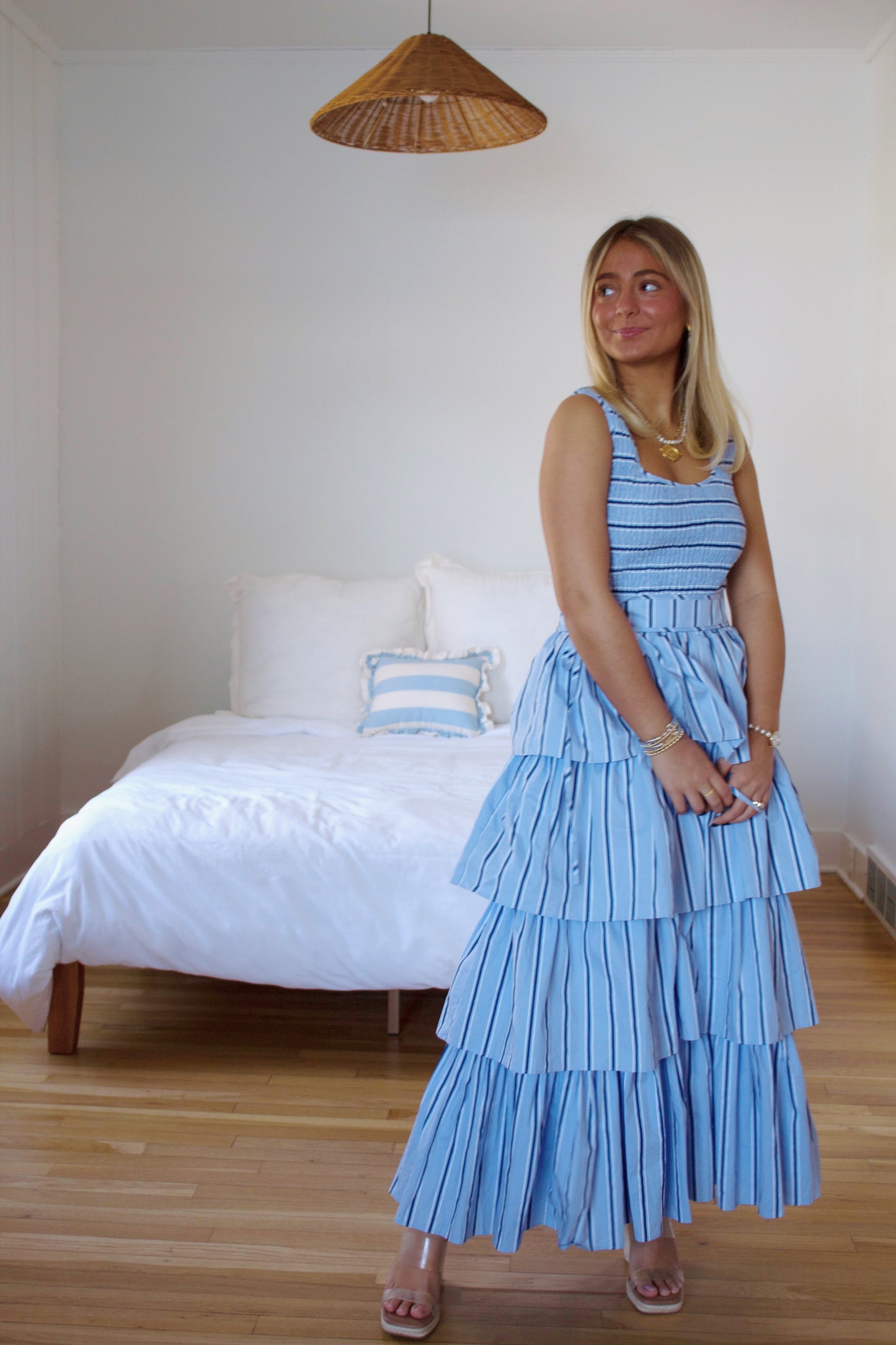 Seaside Blue Tiered Striped Dress