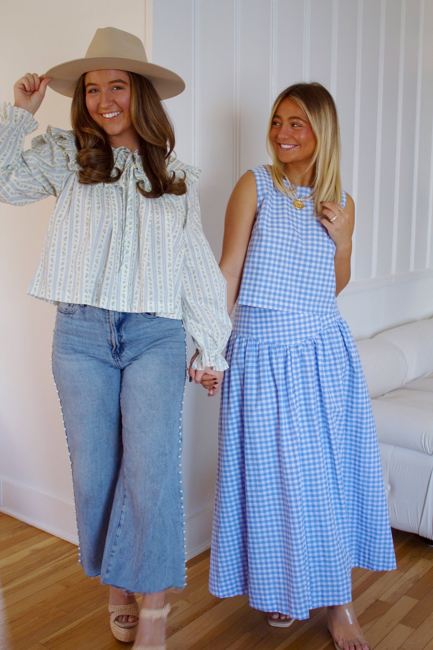 Blue Gingham Two Piece Set
