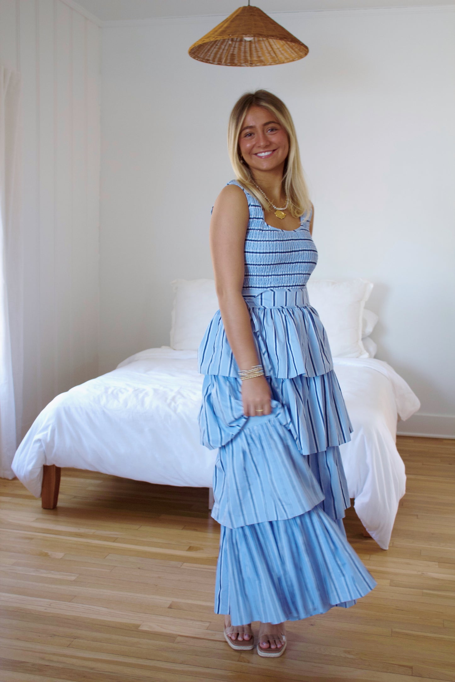 Seaside Blue Tiered Striped Dress
