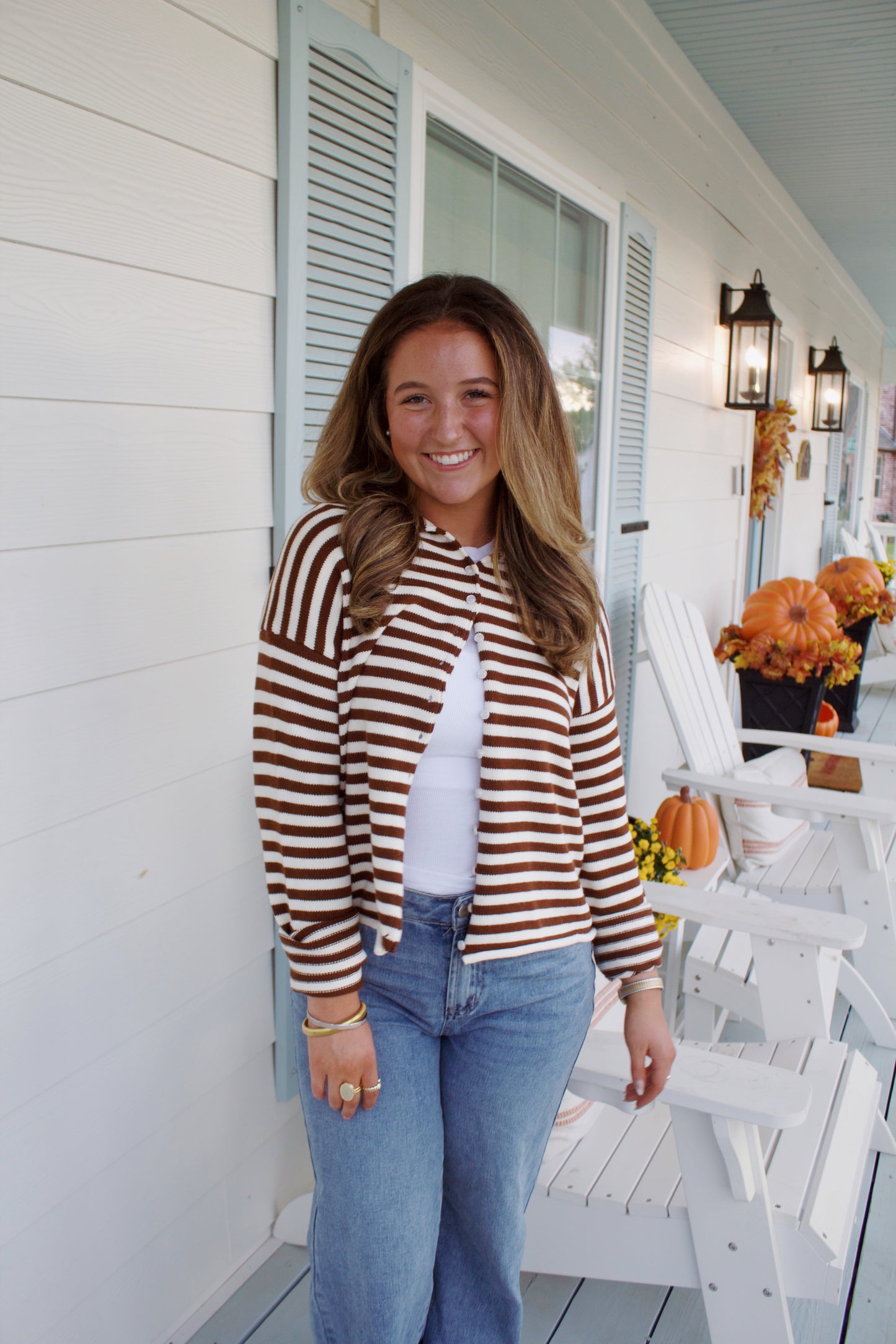 Cozy Ivory & Brown Striped cardigan