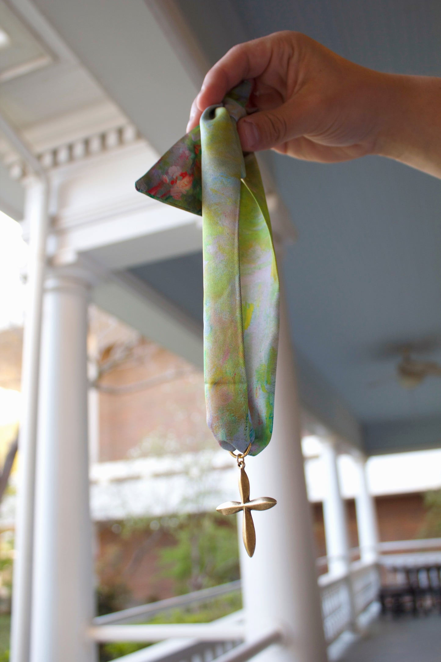 Watercolor Scarf Wrap Cross Necklace