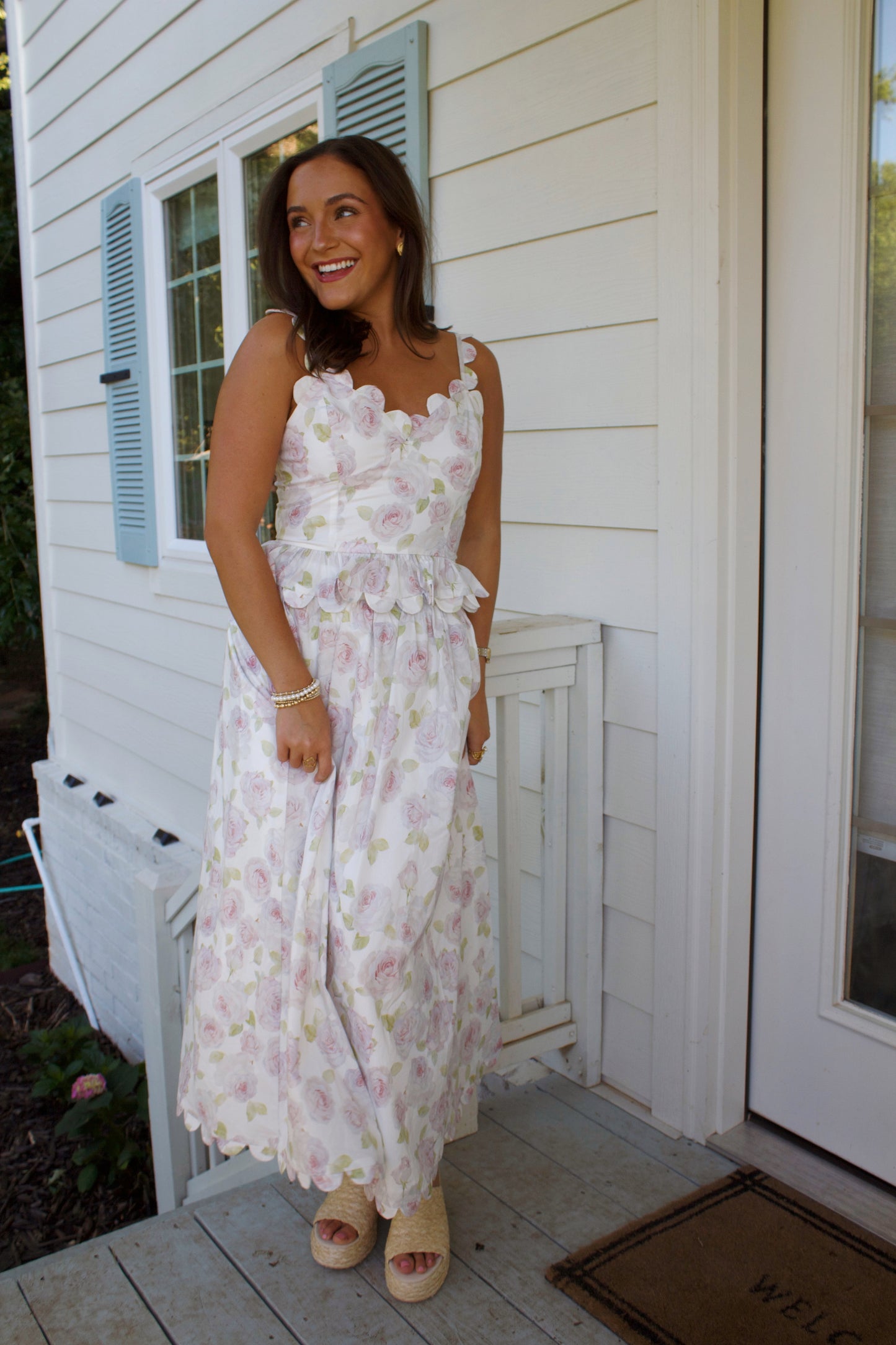 Ashley Scalloped White Floral Two Piece Set