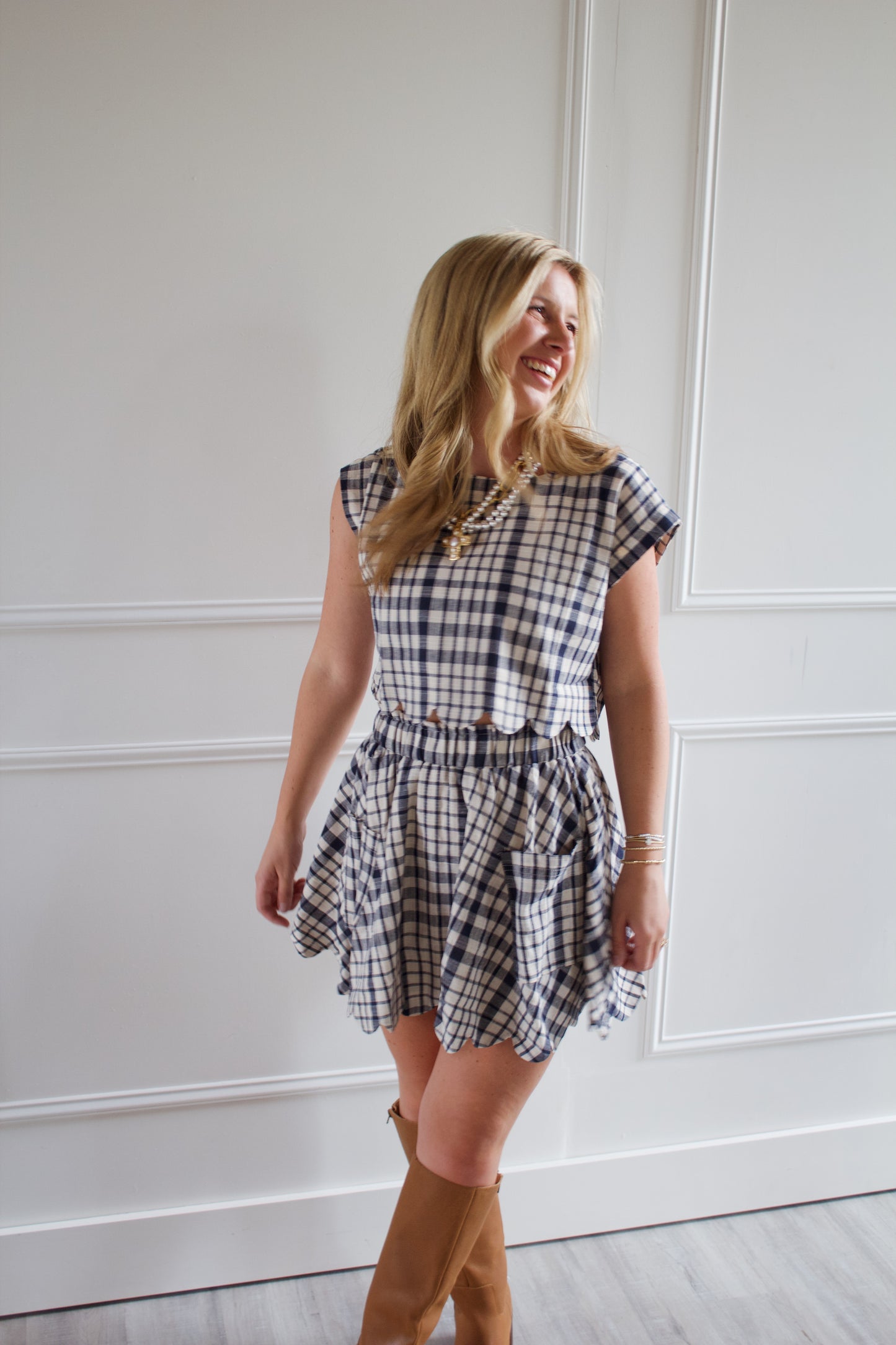 Scalloped Plaid Two Piece Set