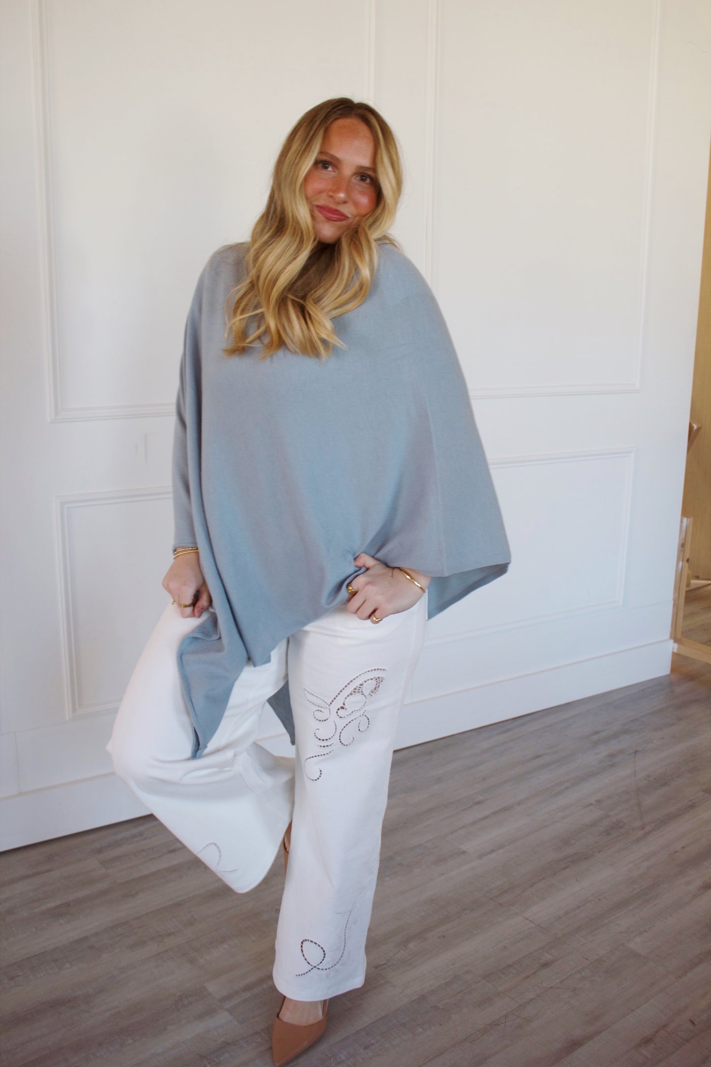 Oversized Poncho - Baby Blue (one size)
