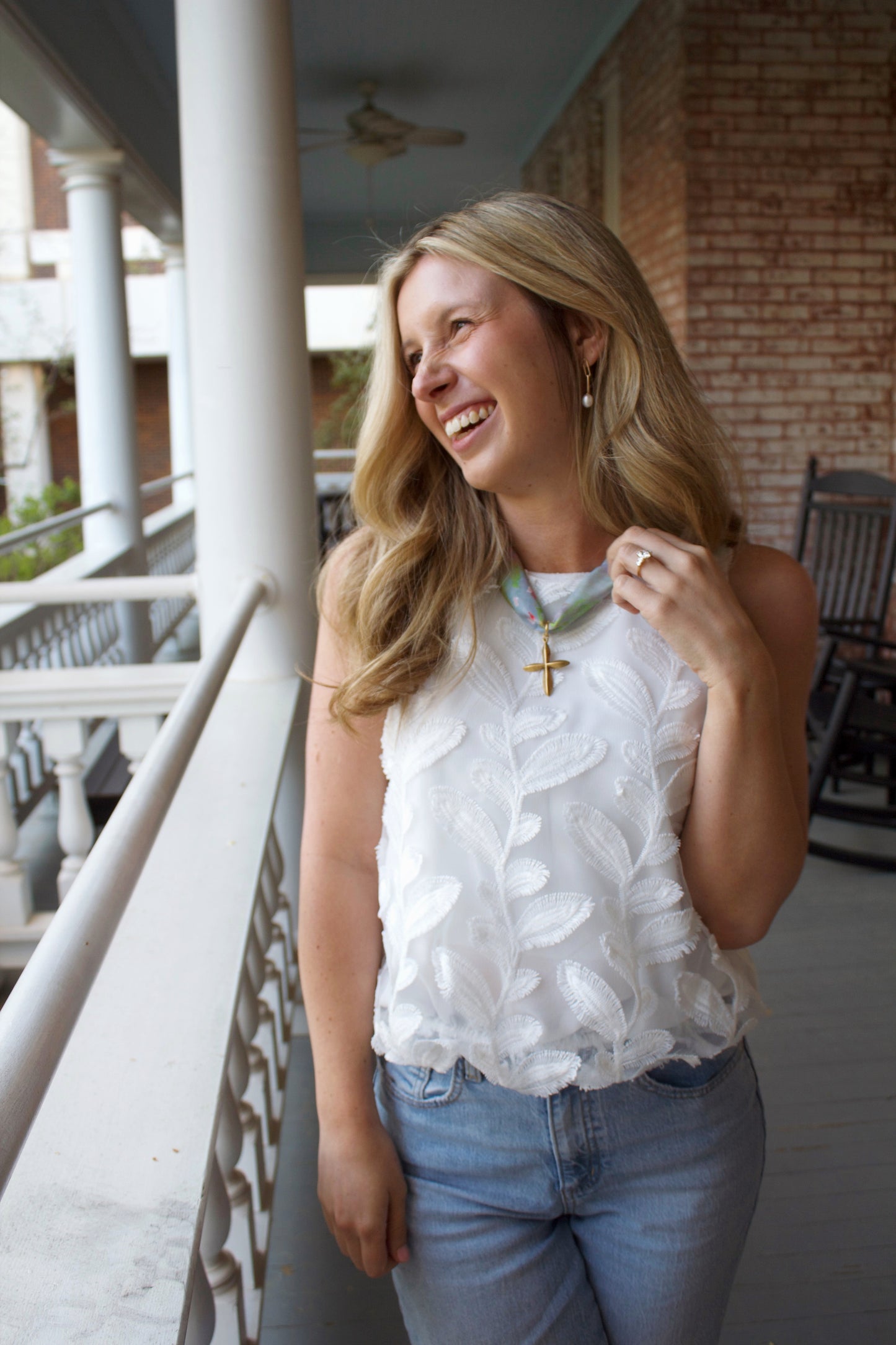 Embroidered White Bubble Tank