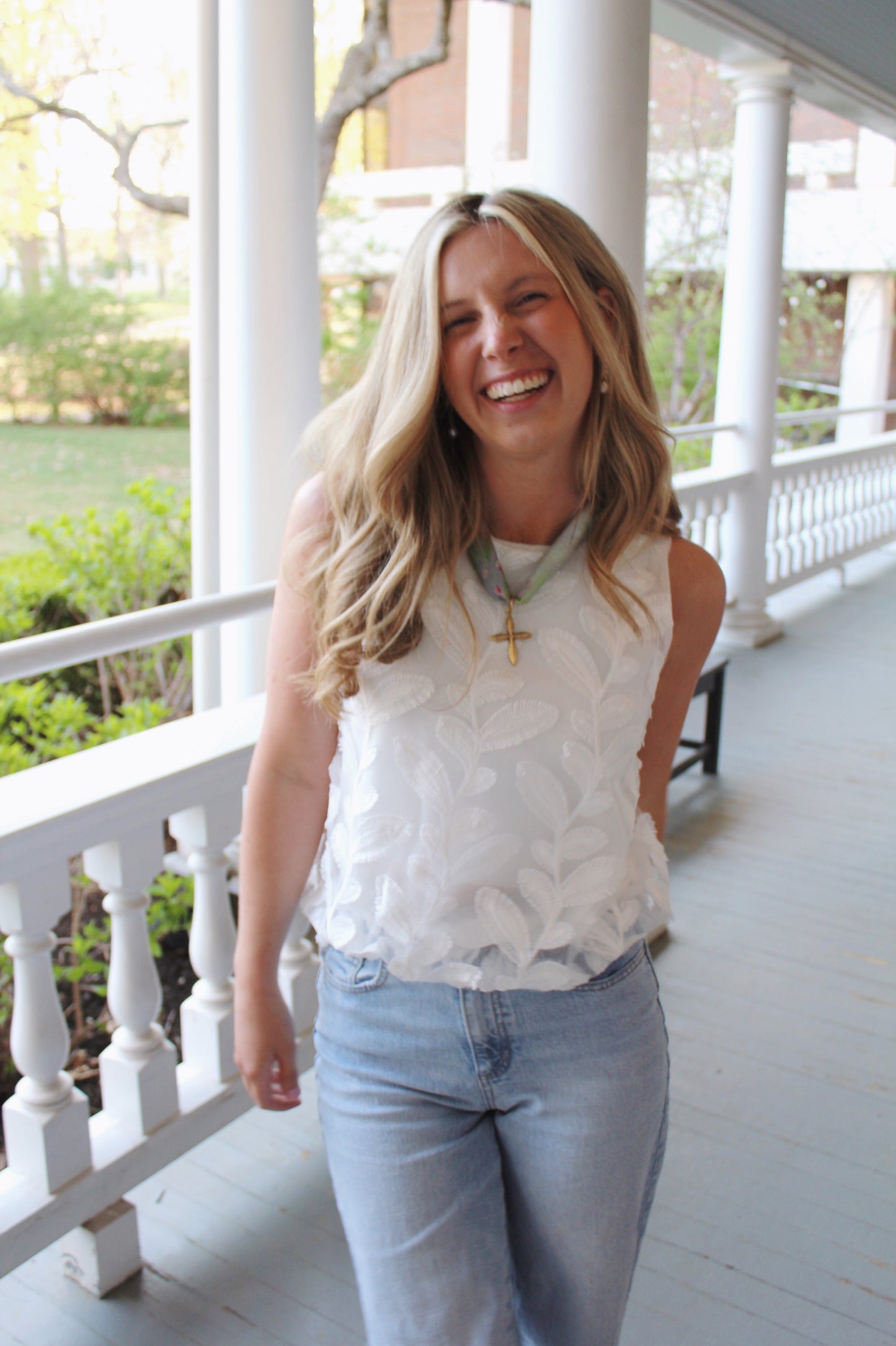 Embroidered White Bubble Tank