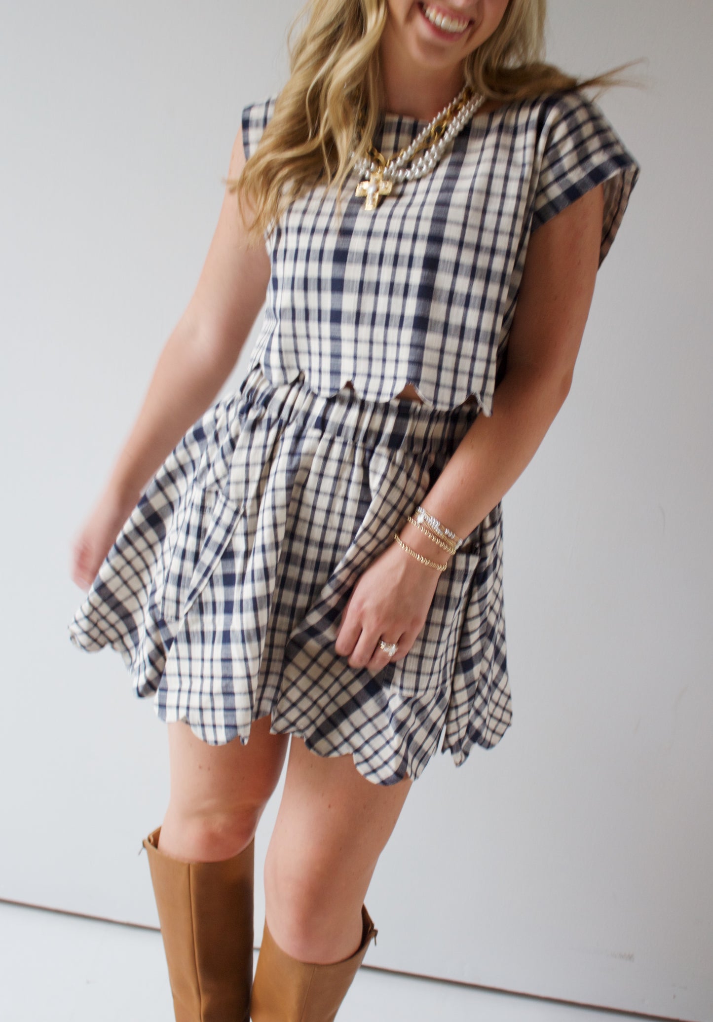 Scalloped Plaid Two Piece Set