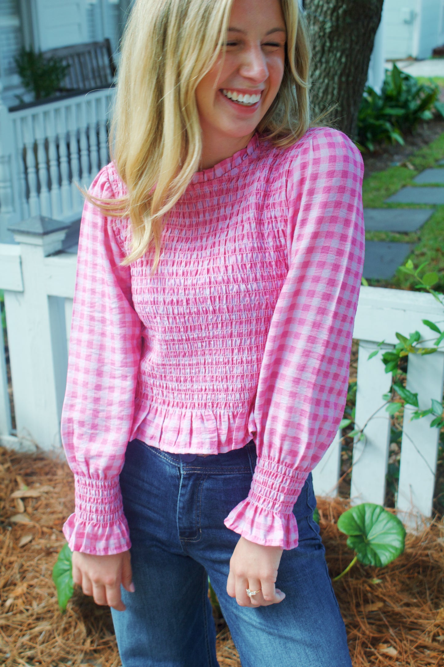 The Palmetto Pink Gingham Top