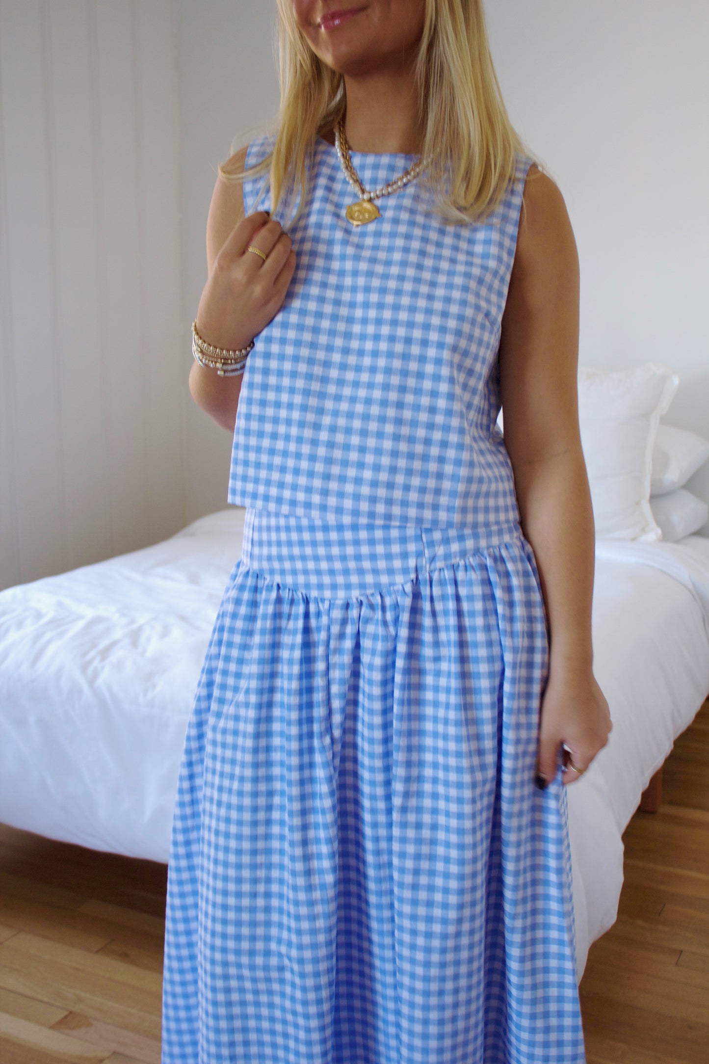Blue Gingham Two Piece Set