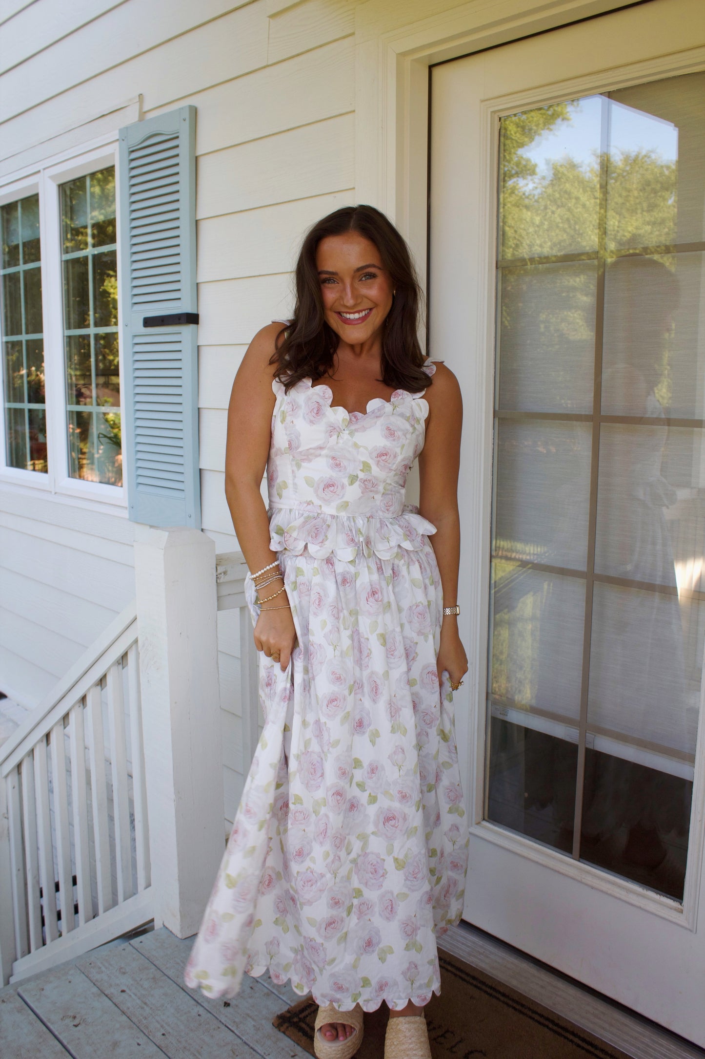 Ashley Scalloped White Floral Two Piece Set