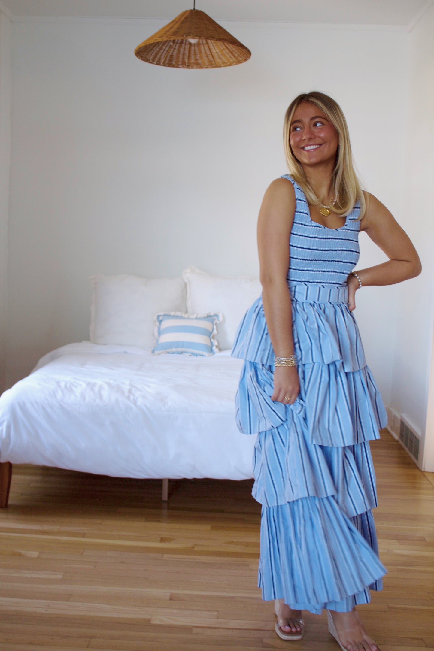 Seaside Blue Tiered Striped Dress