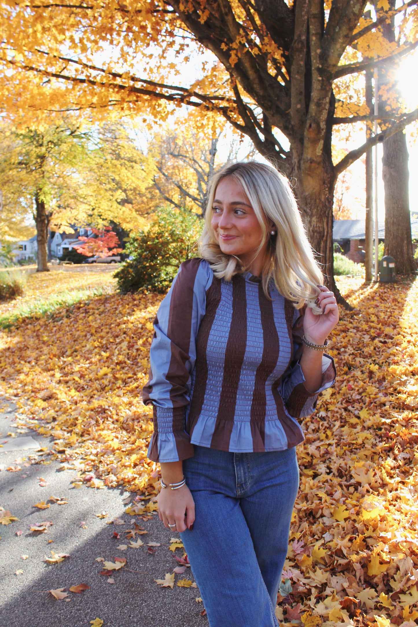 Brown & Navy Striped Top