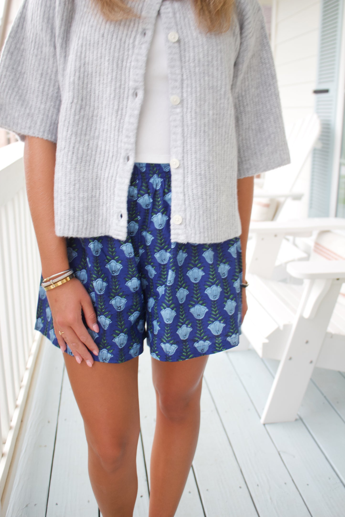Tulip Block Print Blue Boxer Shorts