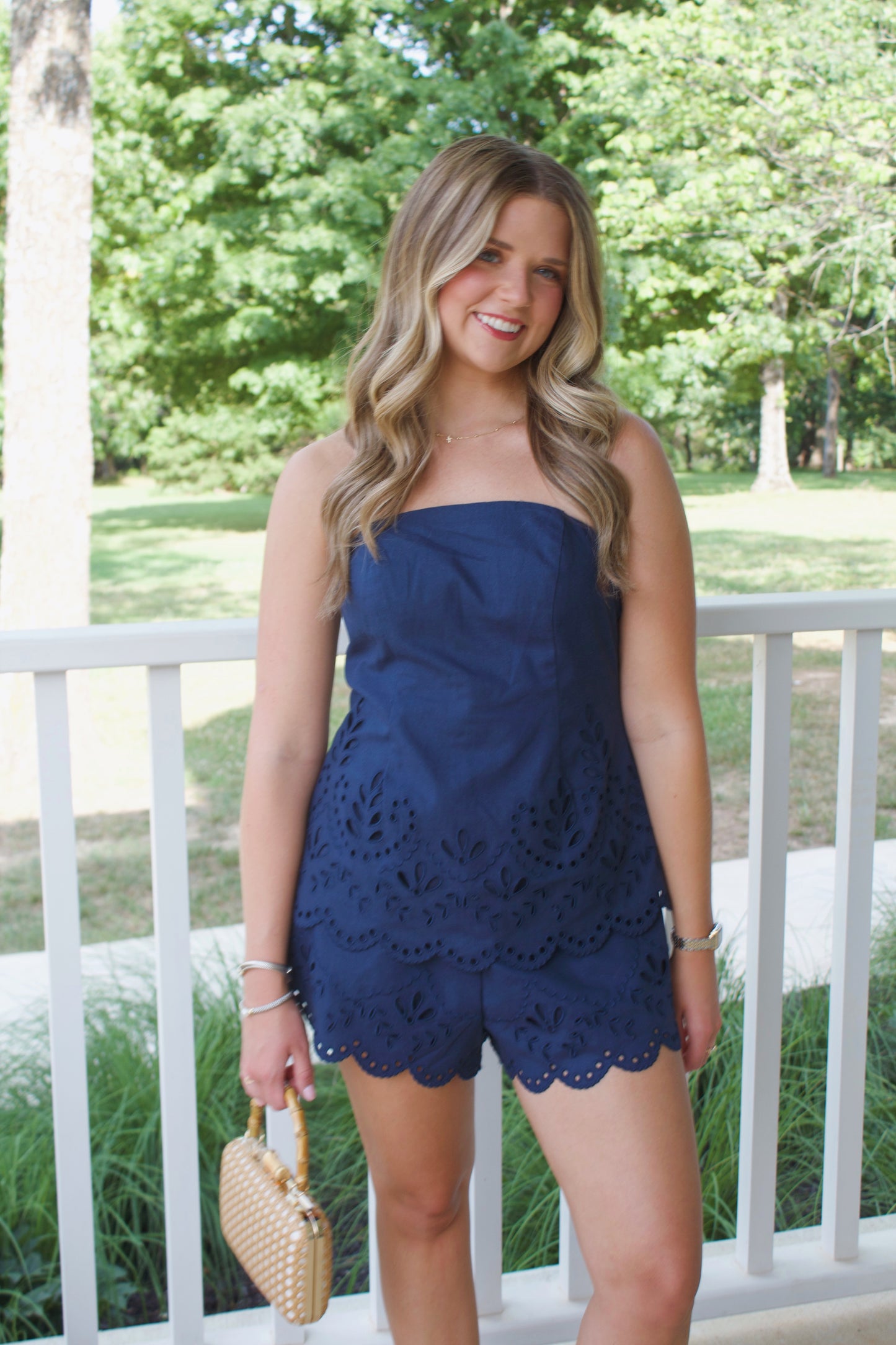 Mirellie Strapless Navy Embroidered Set