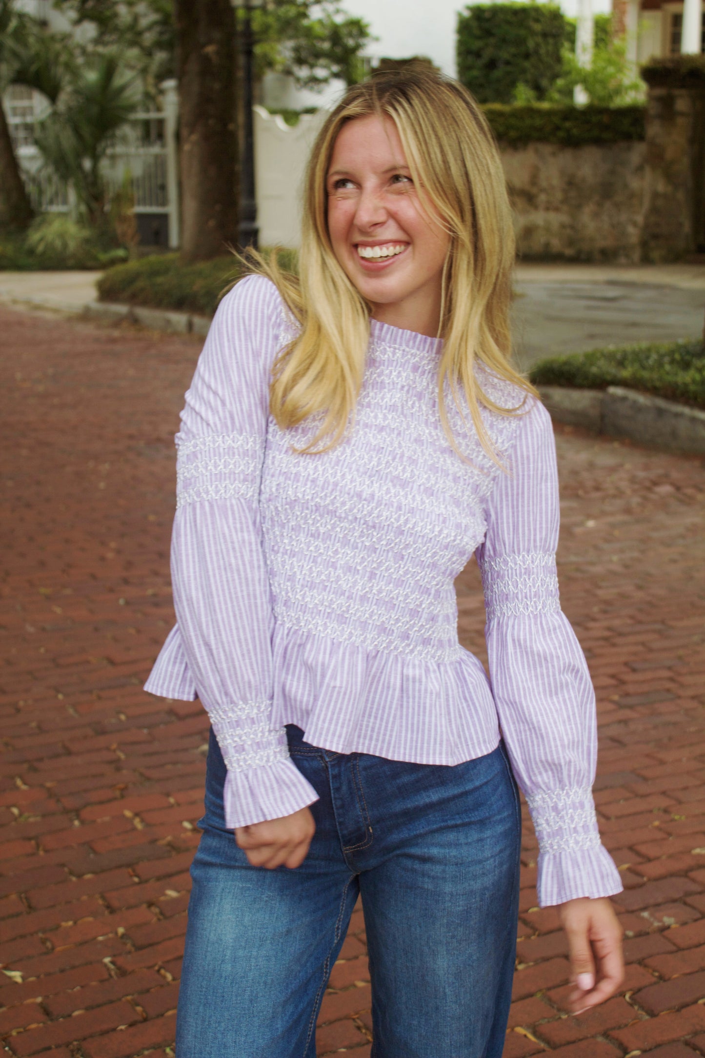 Carolina Striped Lilac Blouse