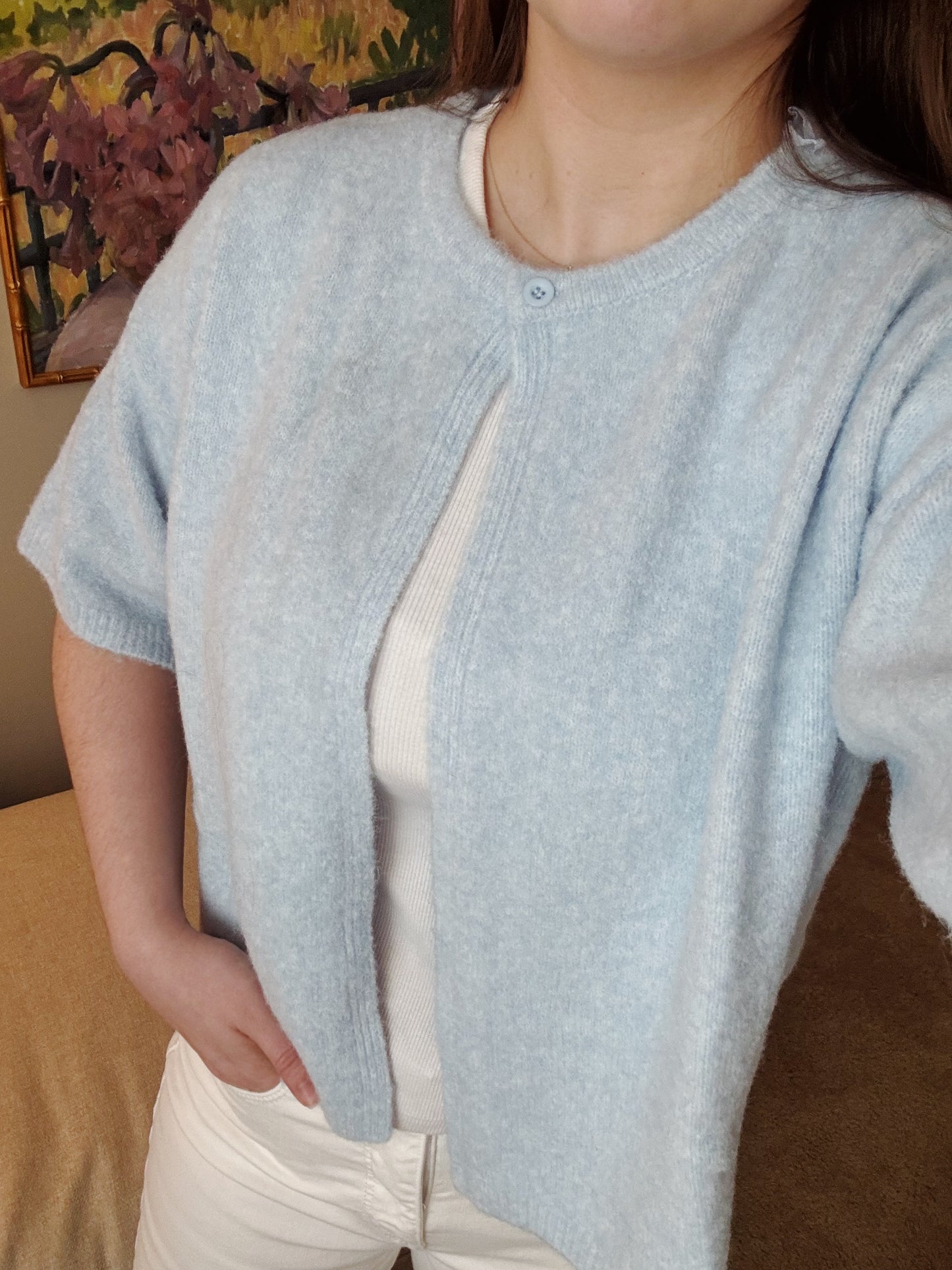 Personalized Short Sleeve Single-Button Cardigan