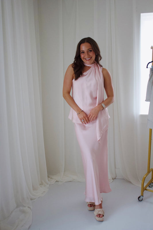Blush Pink Satin Two Piece Set