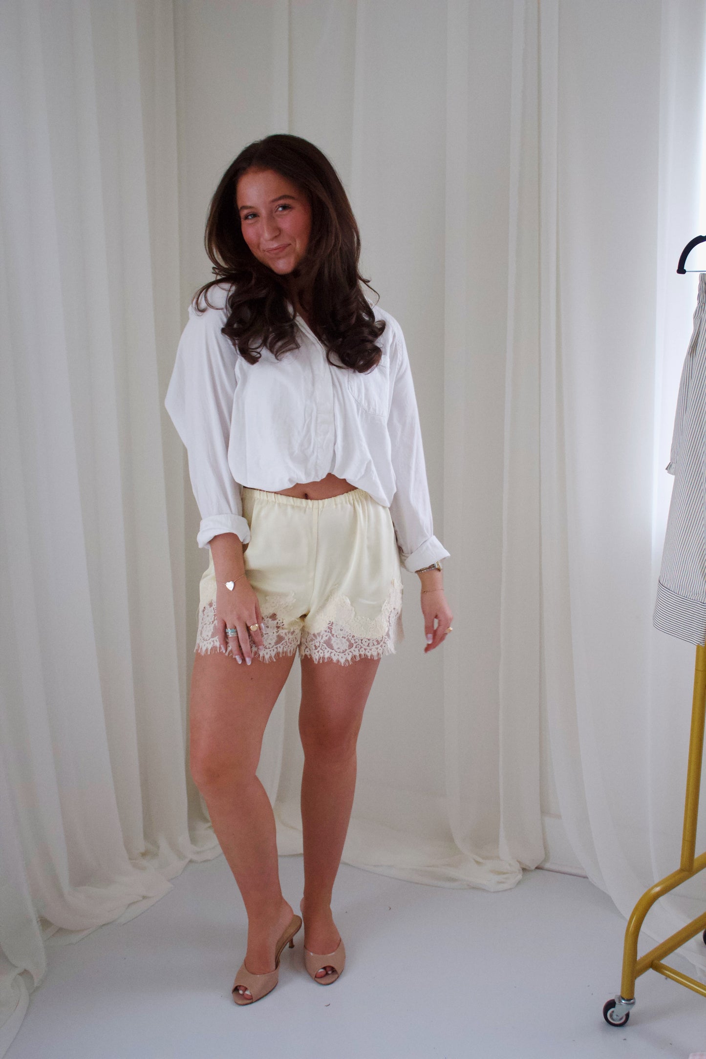 Butter Yellow Satin Lace Shorts