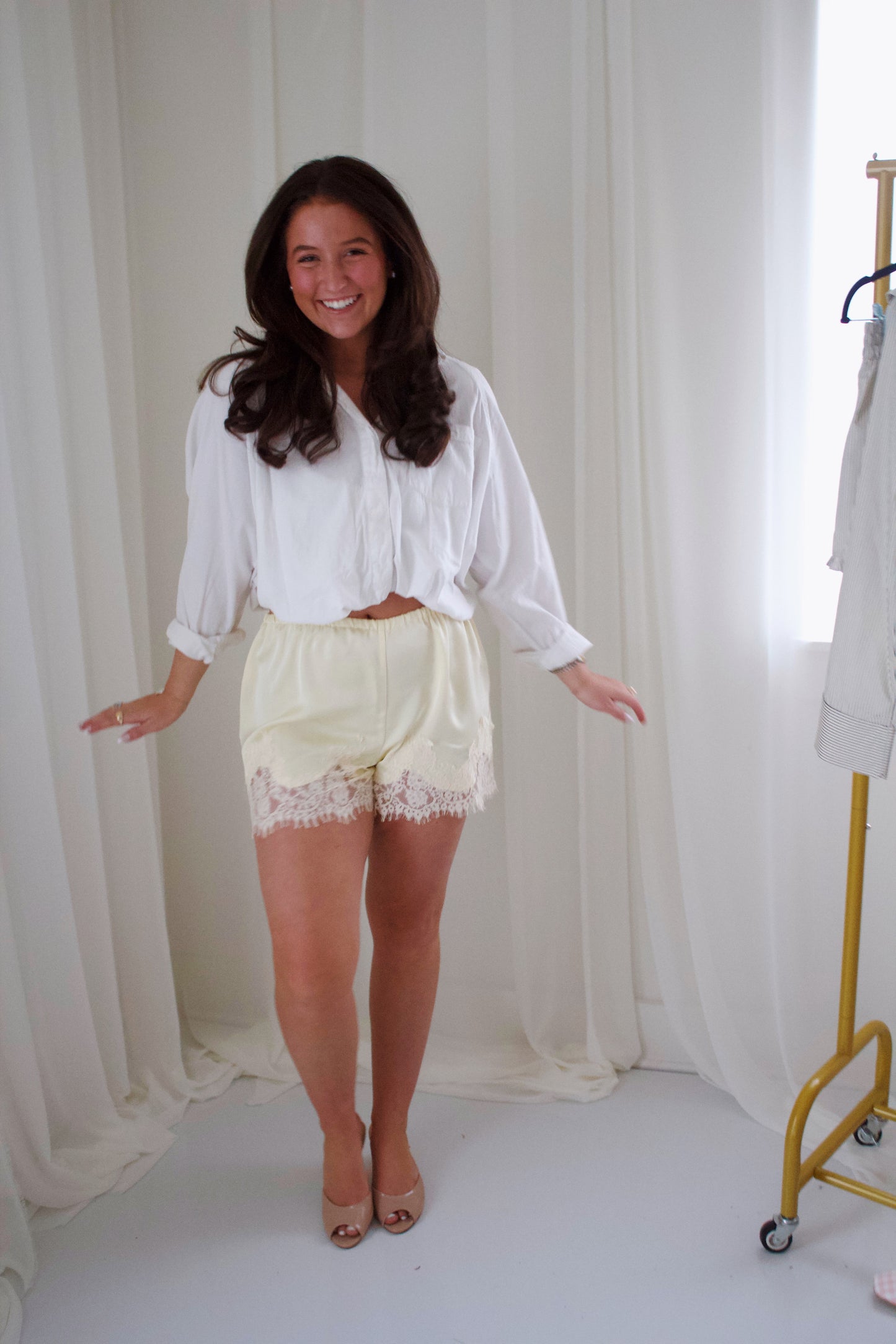 Butter Yellow Satin Lace Shorts