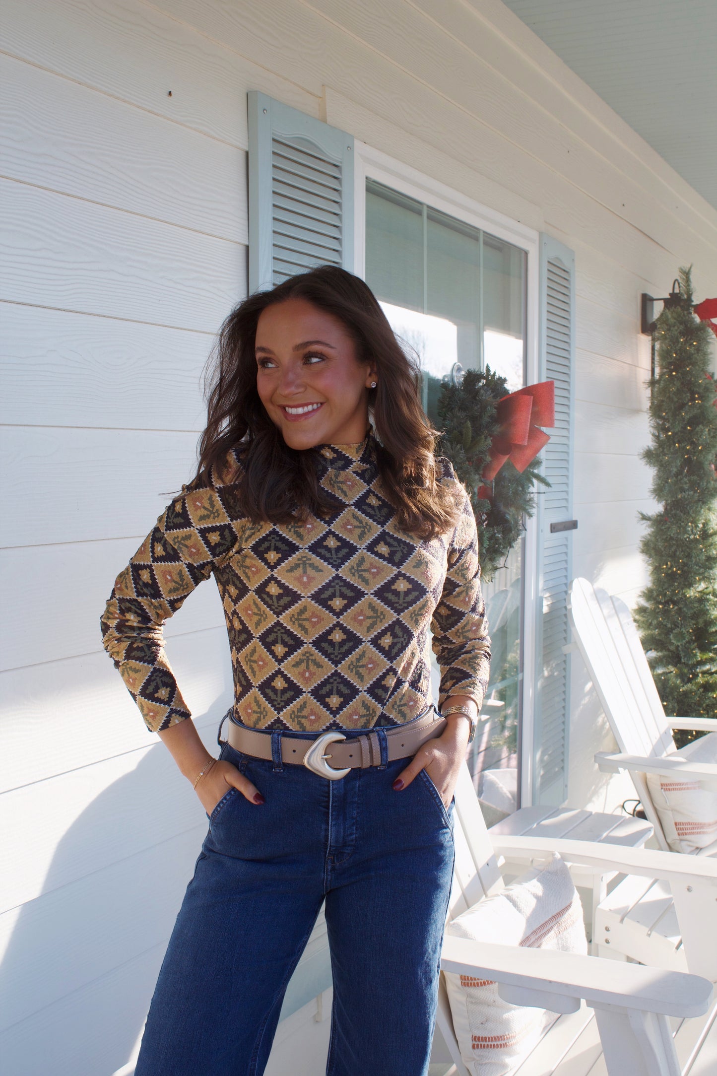 Floral Patchwork Mock-Neck