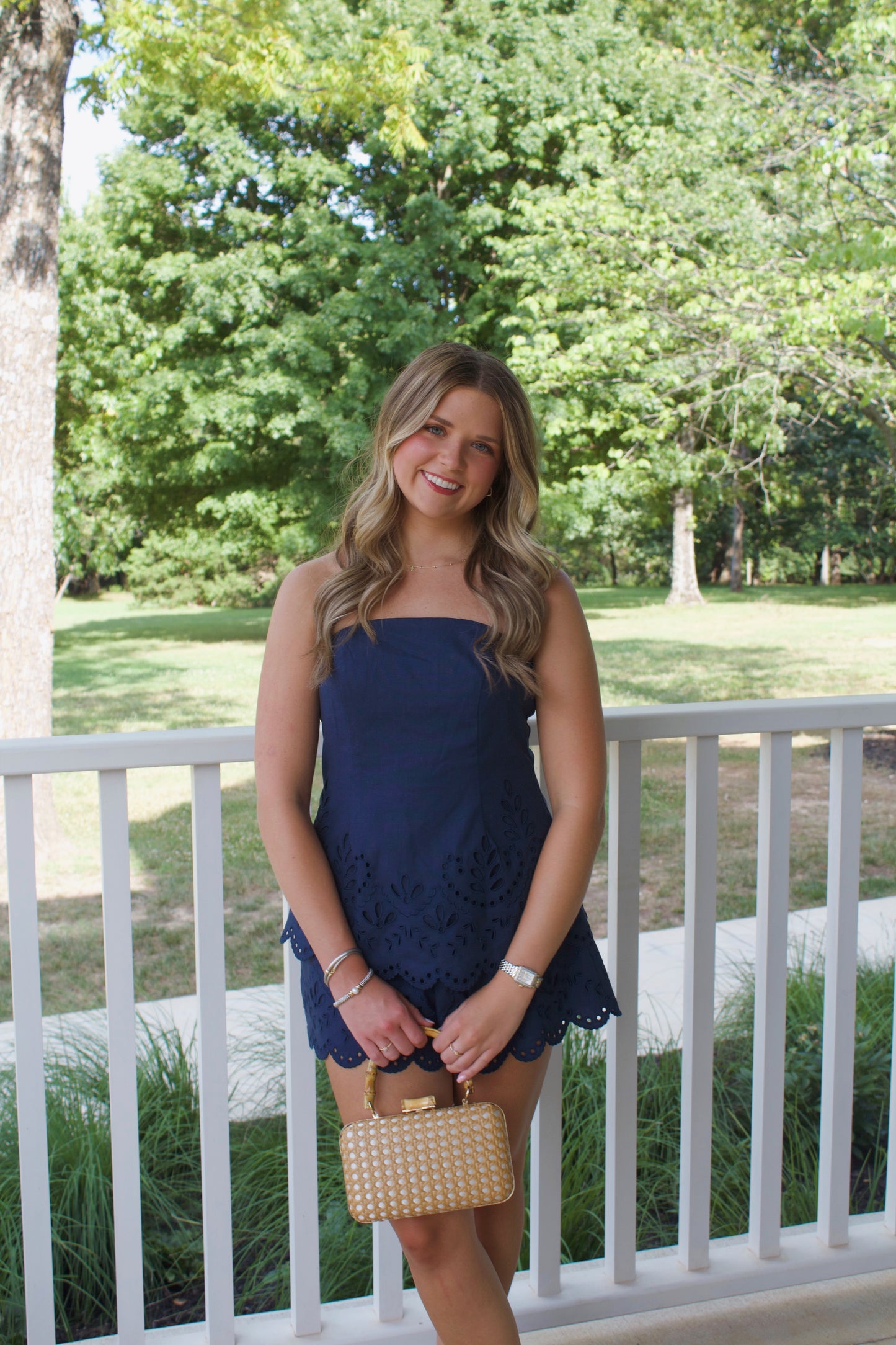 Mirellie Strapless Navy Embroidered Set