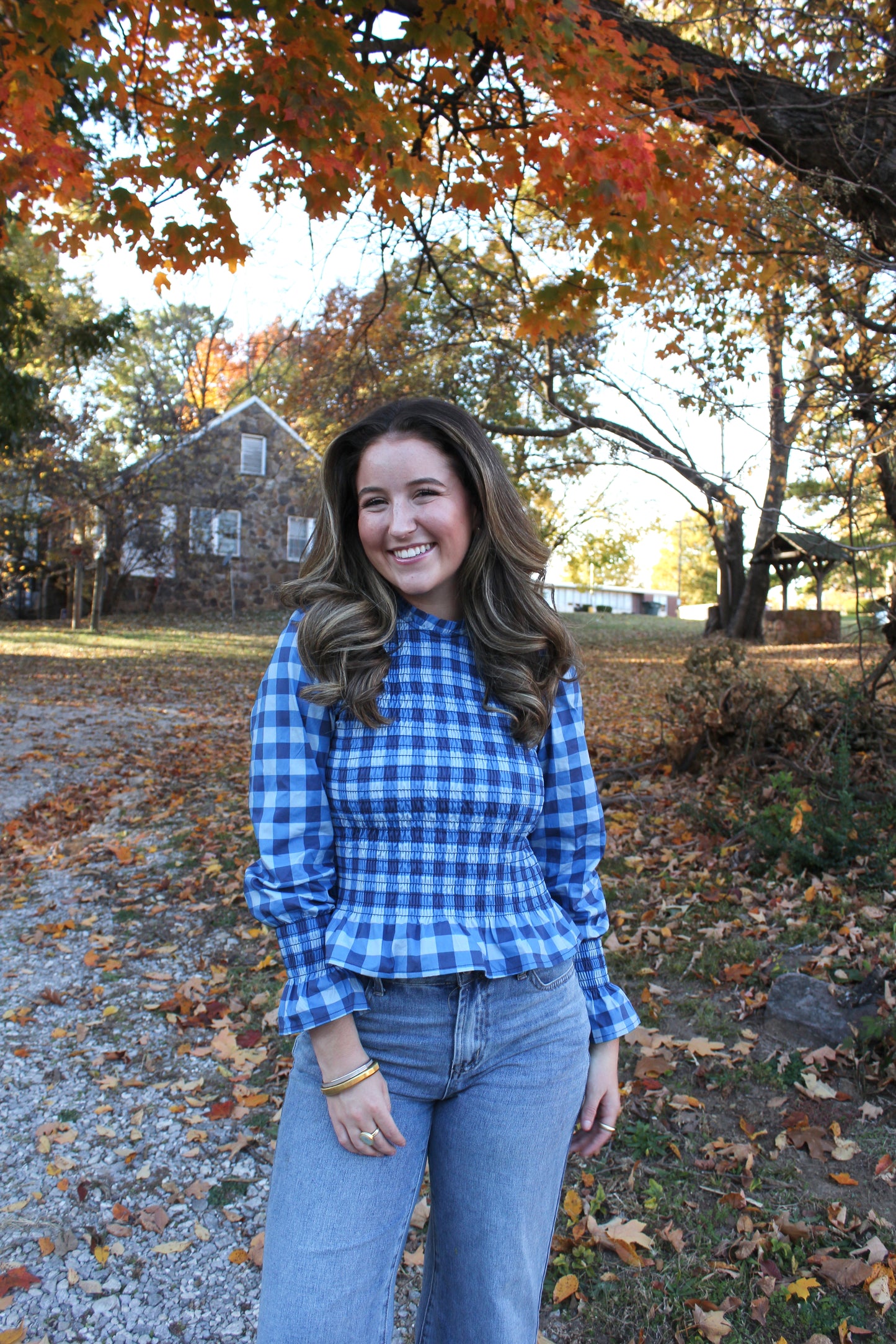 Blue & Blue Gingham Smocked Top