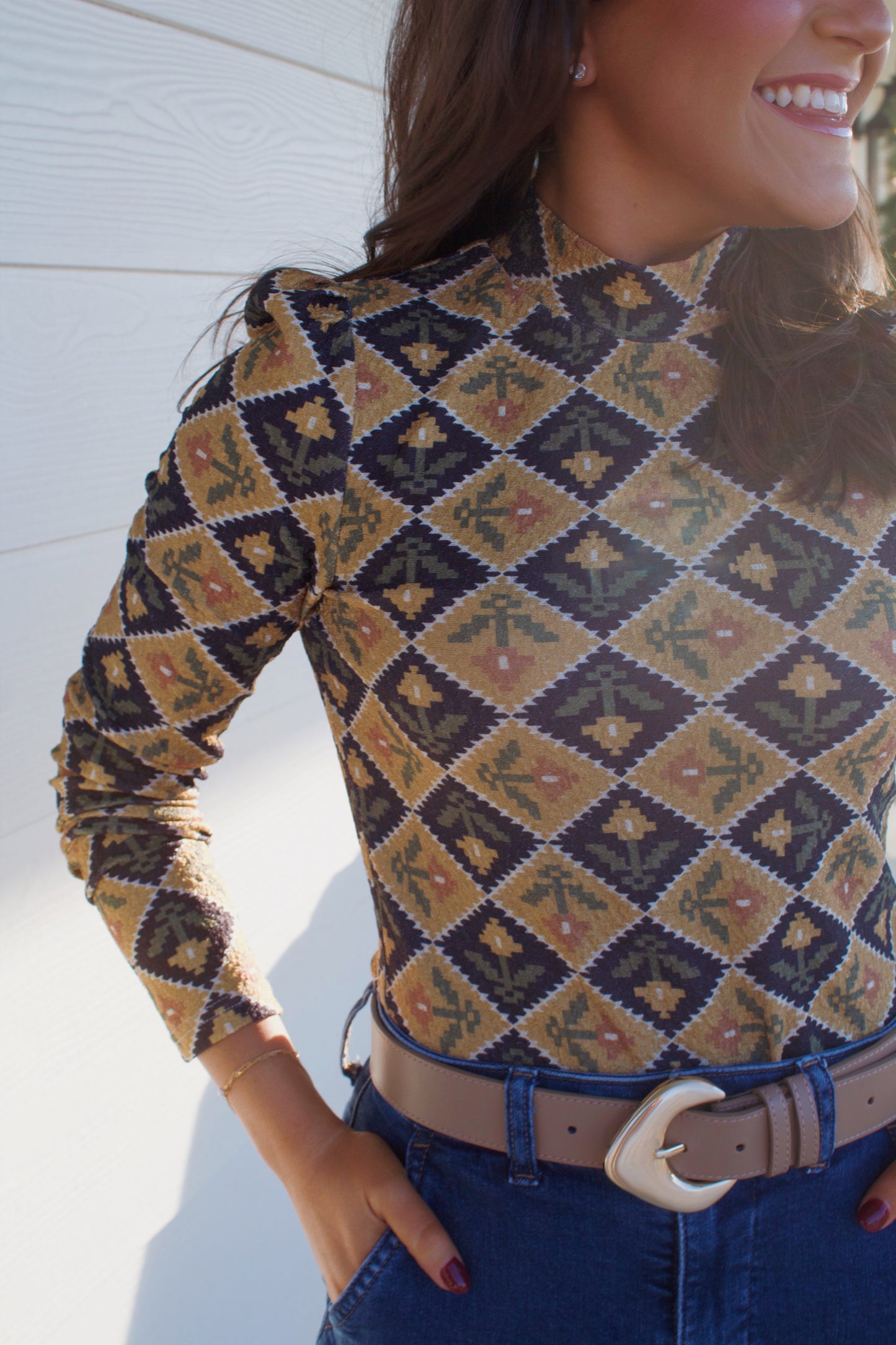 Floral Patchwork Mock-Neck