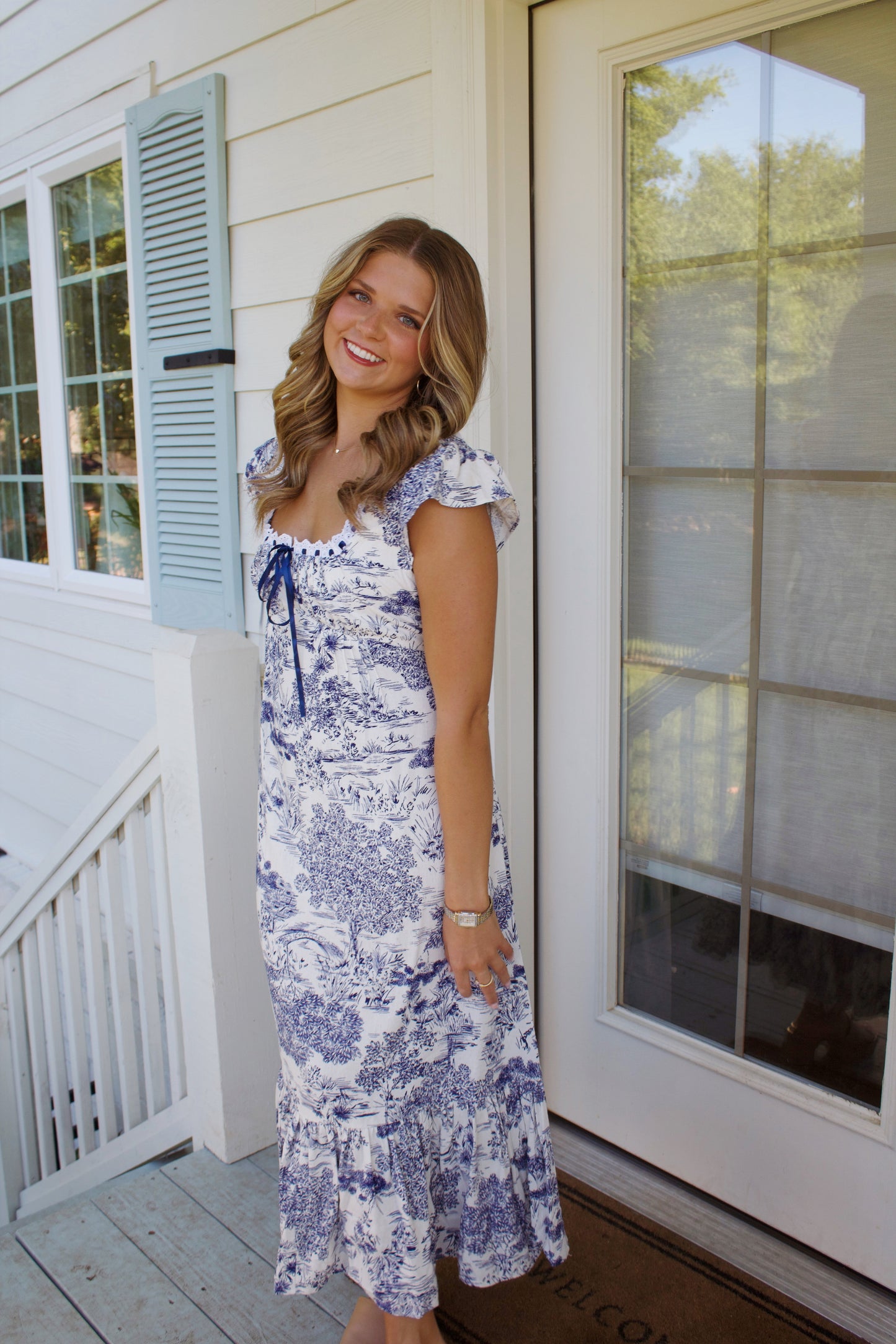 Blue Toile Midi Dress