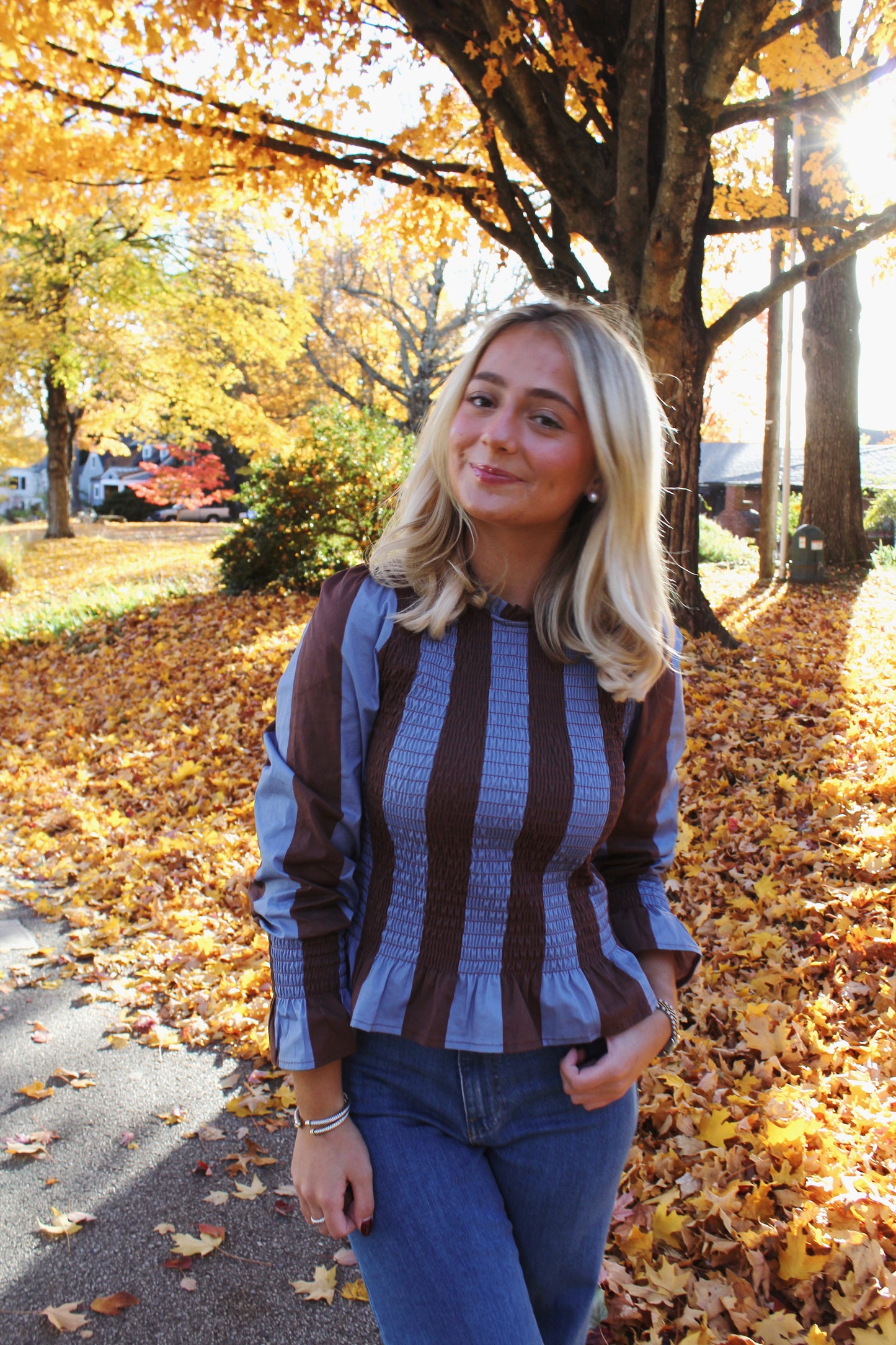 Brown & Navy Striped Top