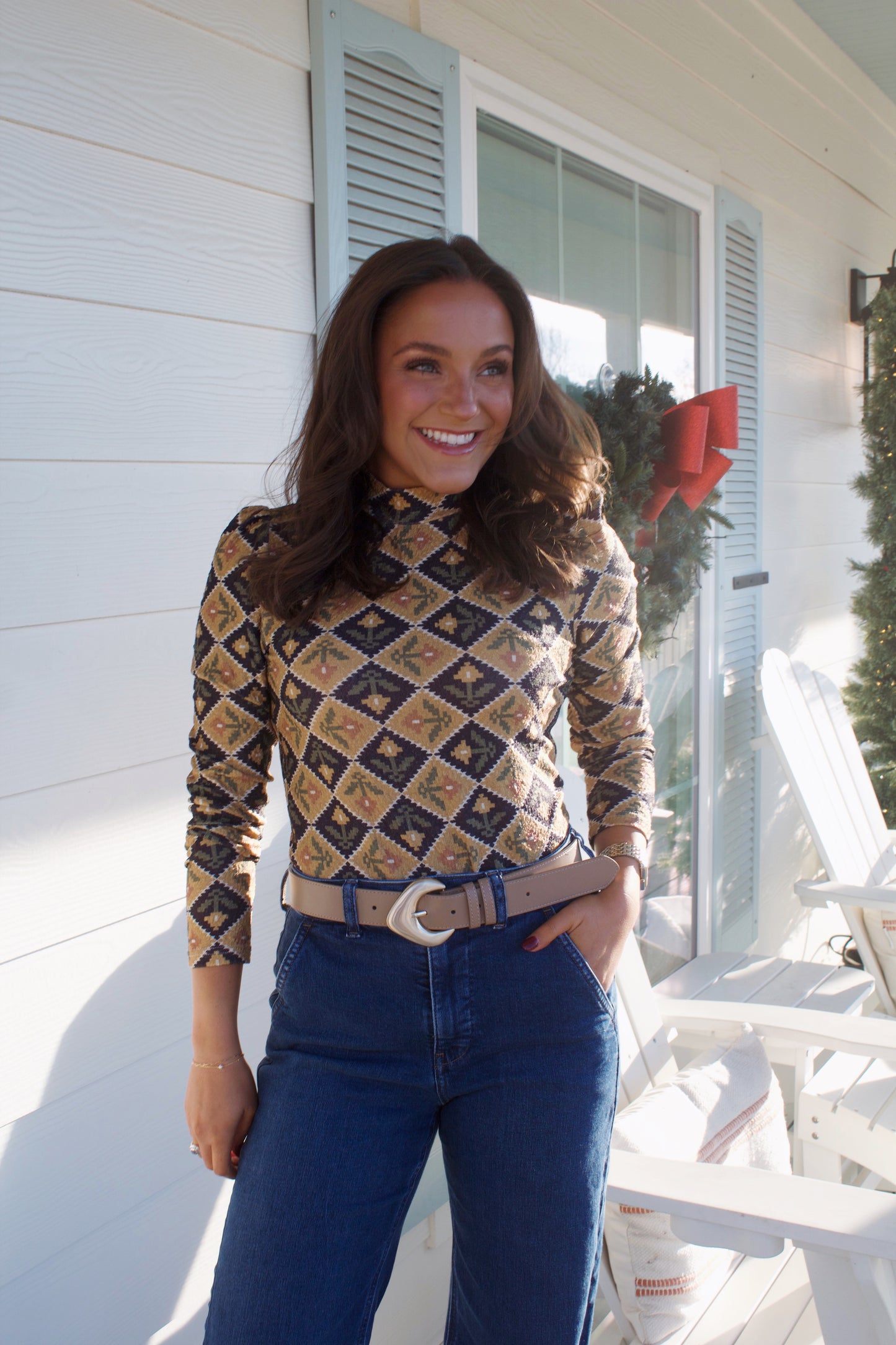 Floral Patchwork Mock-Neck