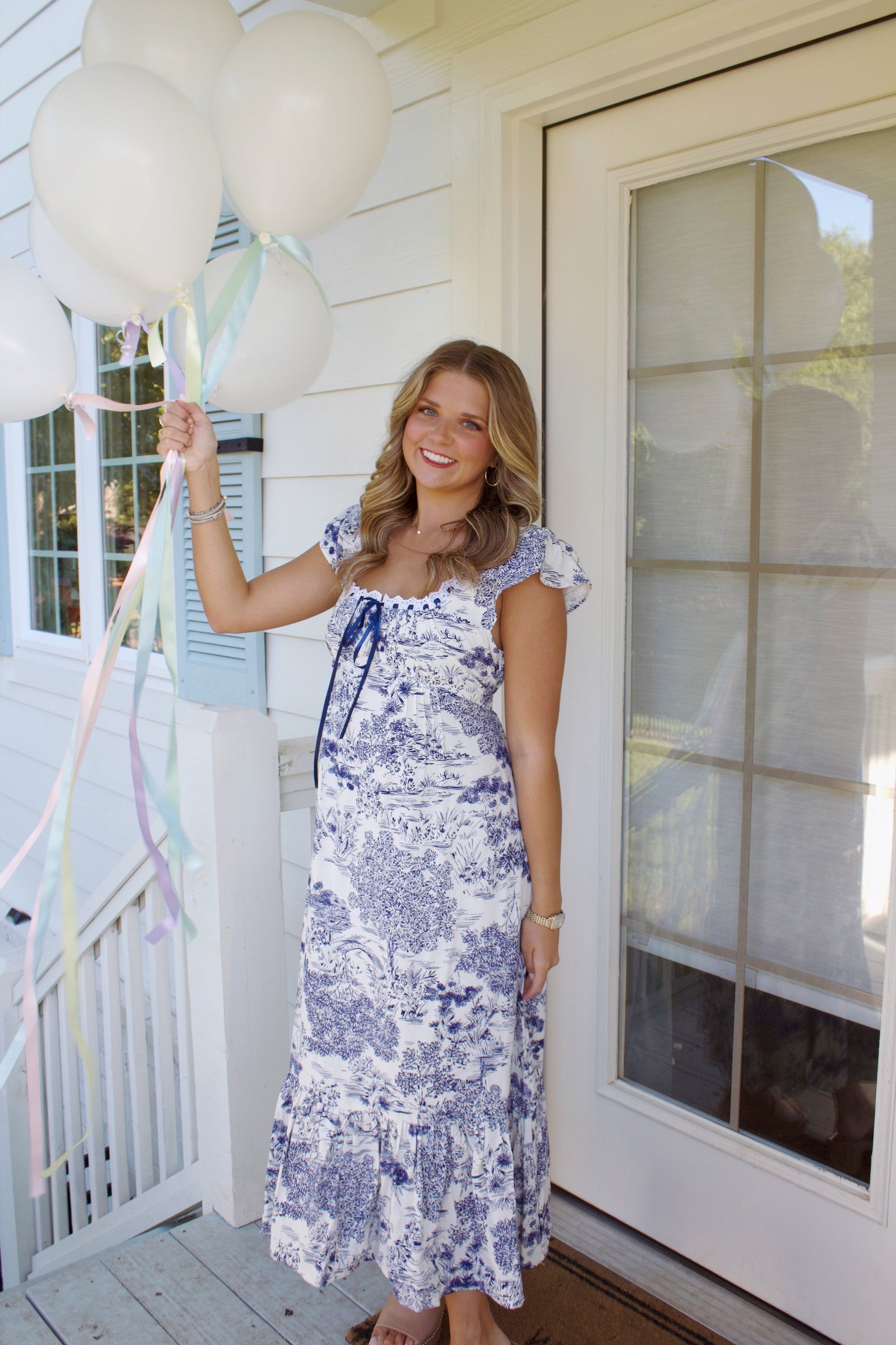 Blue Toile Midi Dress
