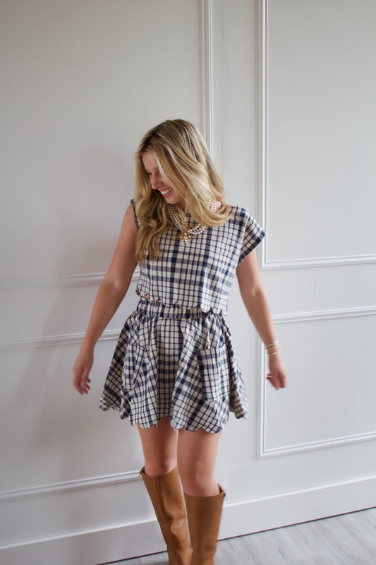 Scalloped Plaid Two Piece Set