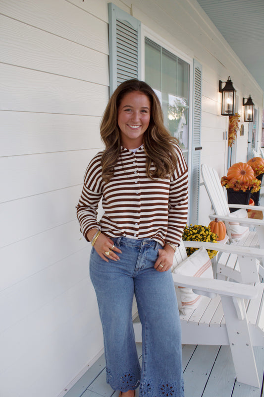 Cozy Ivory & Brown Striped cardigan