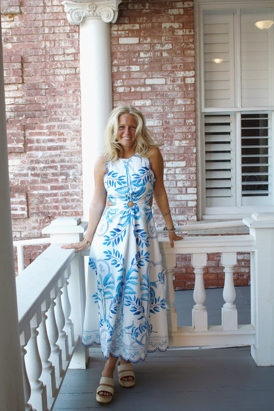 Meet Me in Greece Blue Scalloped Dress