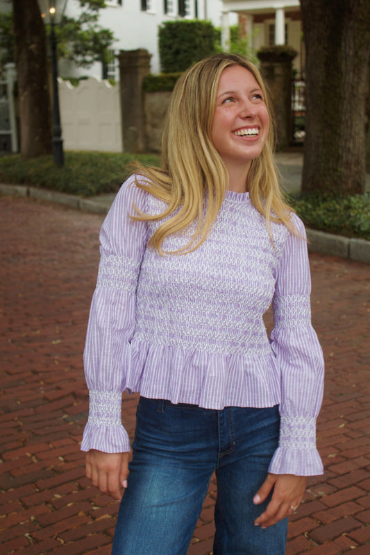 Carolina Striped Lilac Blouse