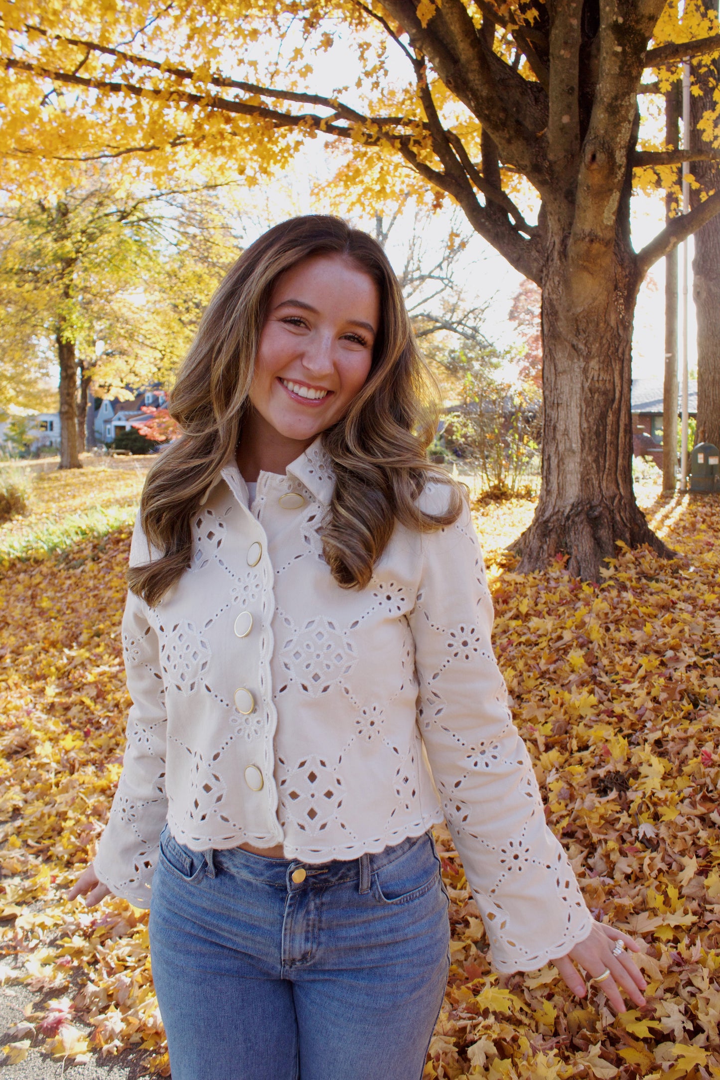 Ivory Eyelet Detailed Jacket