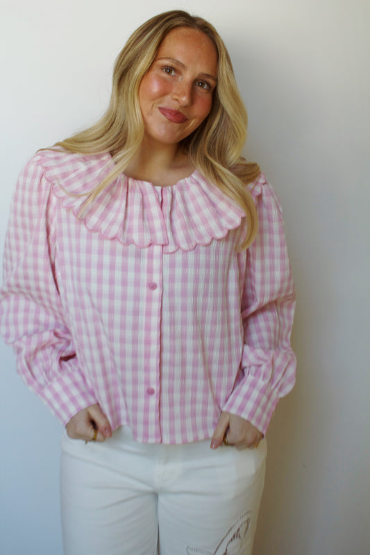 Ansley pink gingham collared top