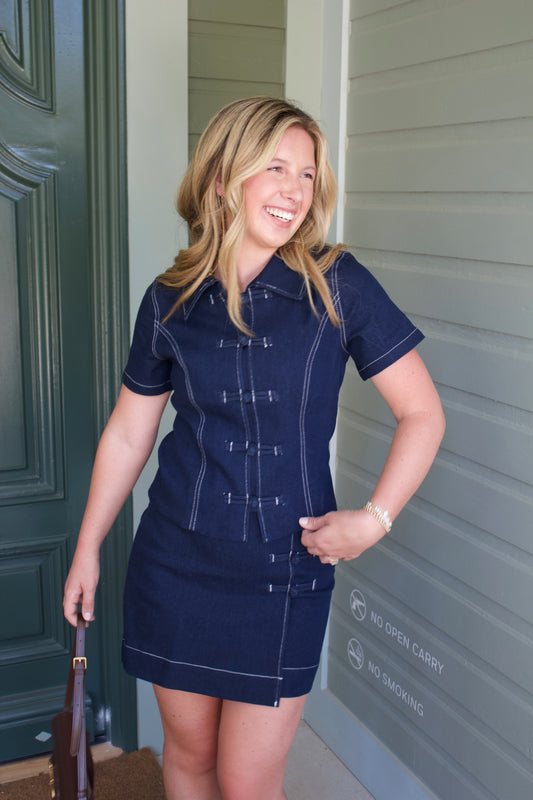 Dark Wash Denim Skirt Set