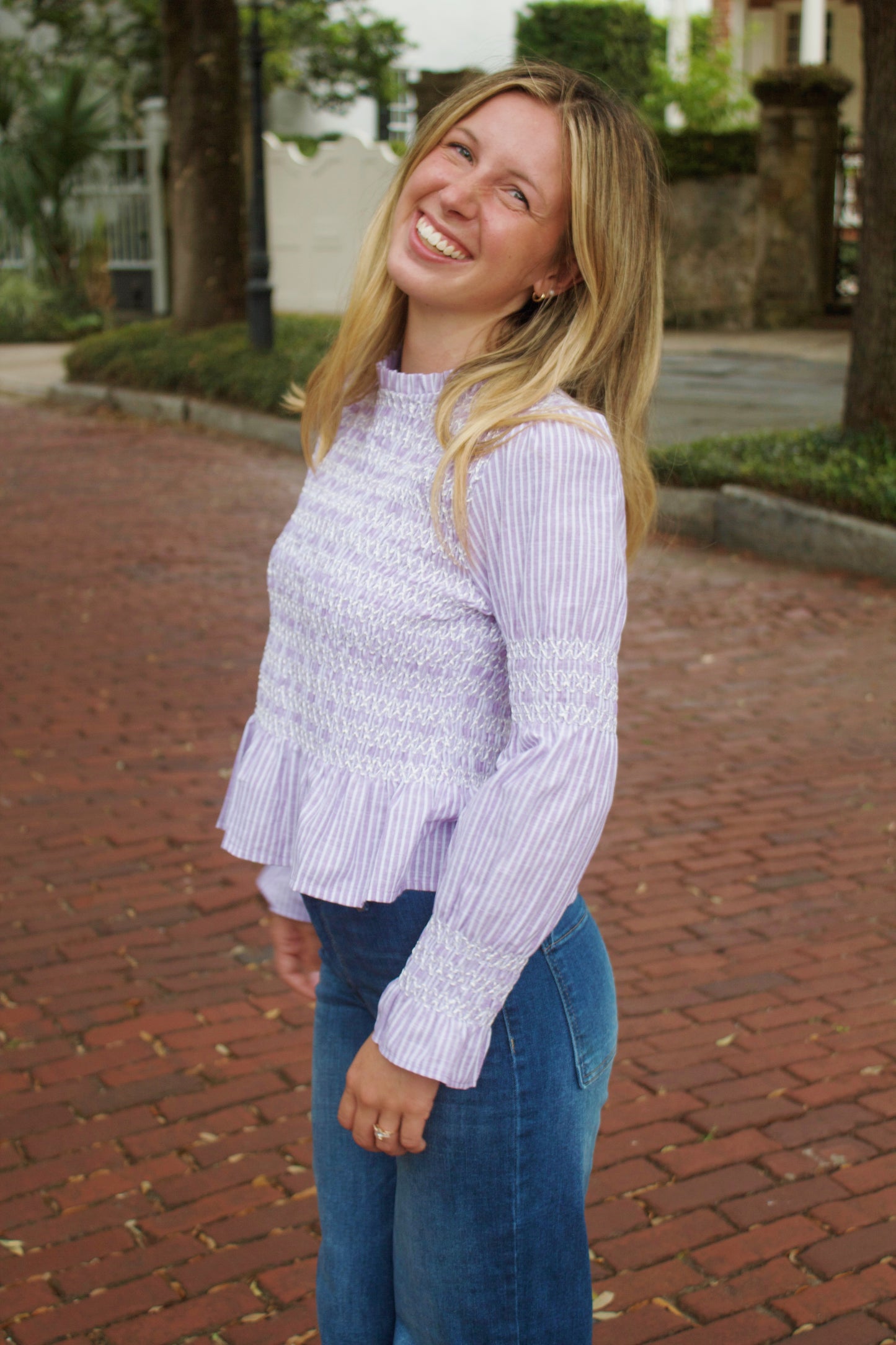 Carolina Striped Lilac Blouse