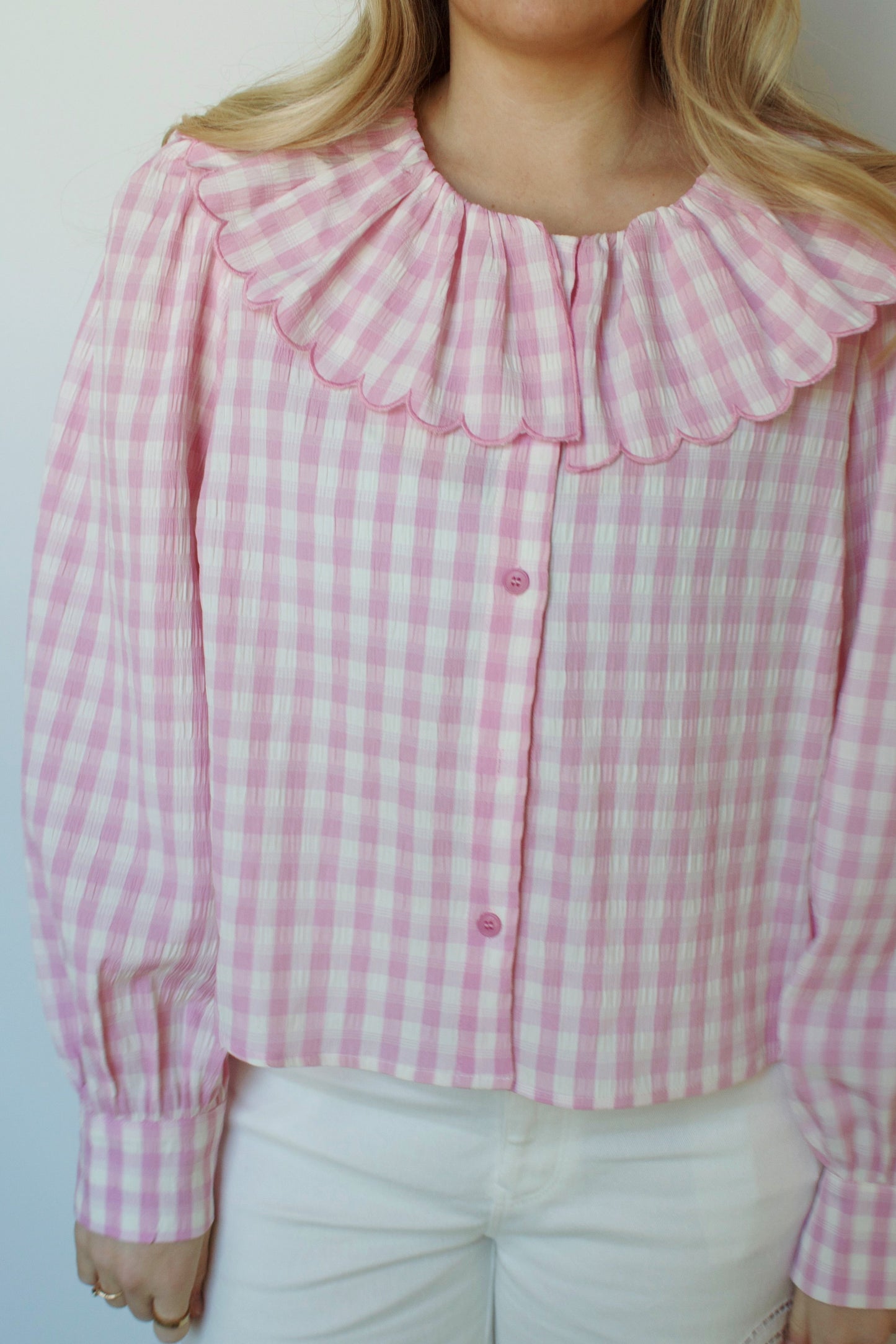 Ansley pink gingham collared top