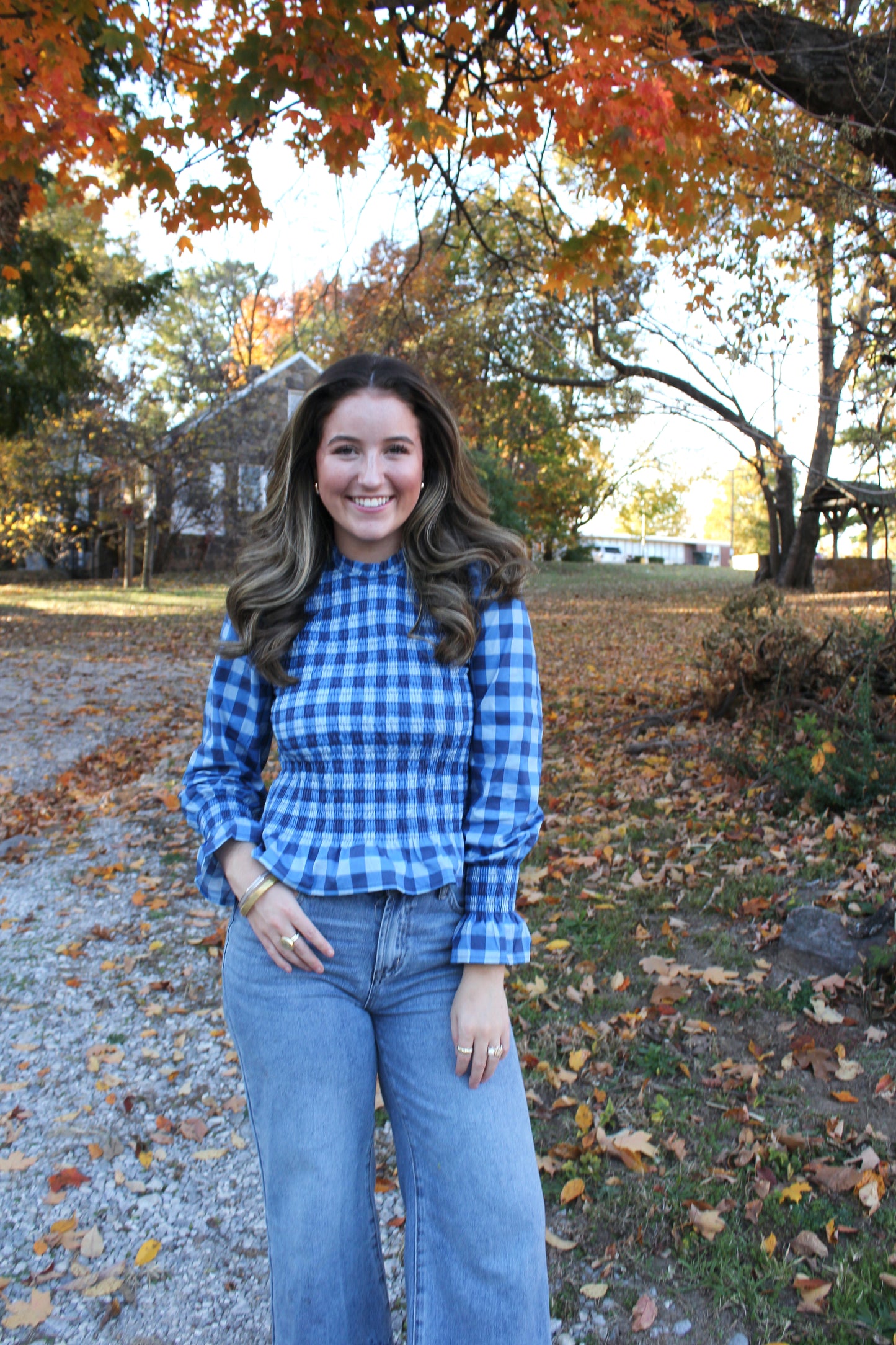 Blue & Blue Gingham Smocked Top