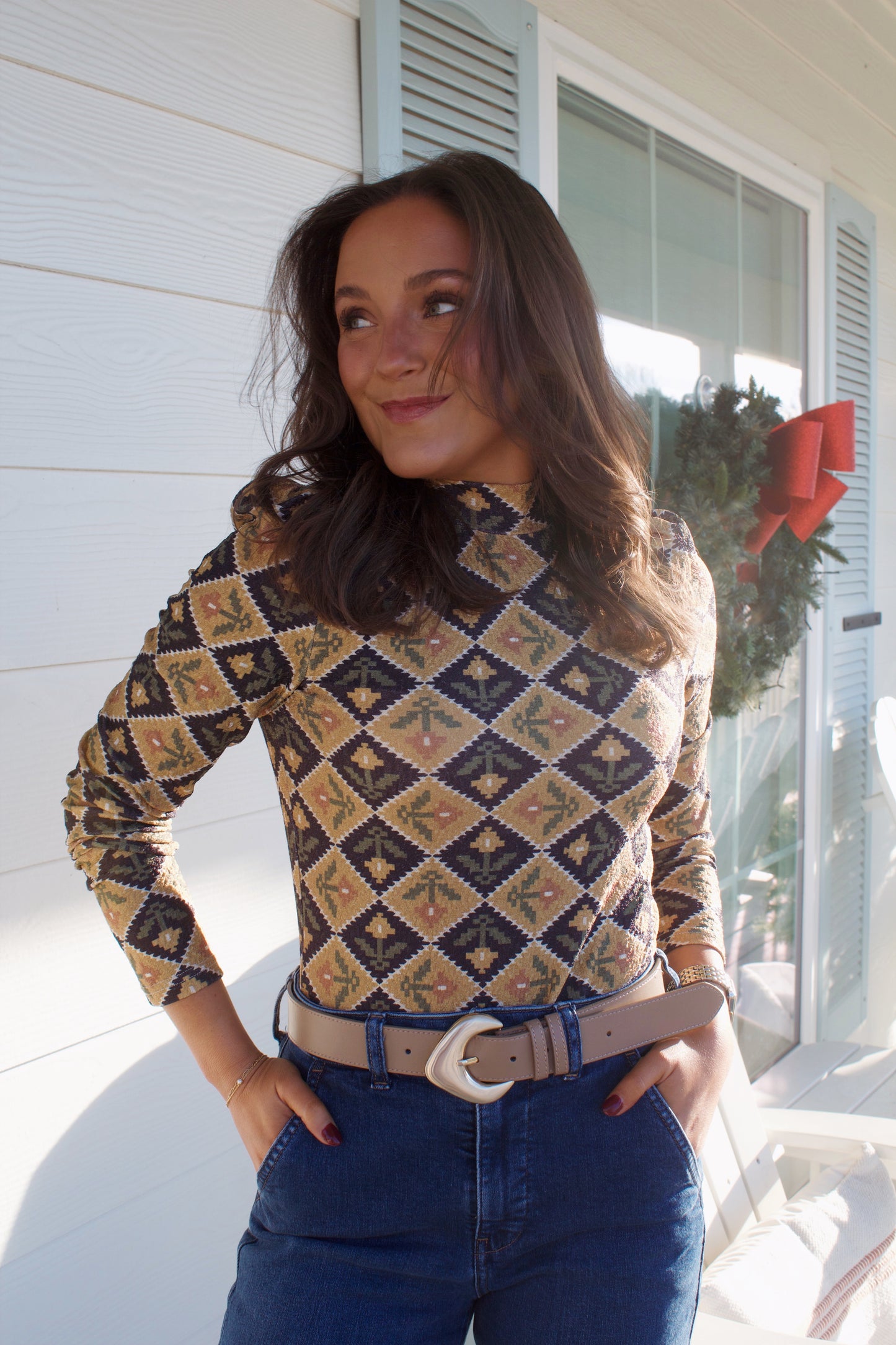 Floral Patchwork Mock-Neck