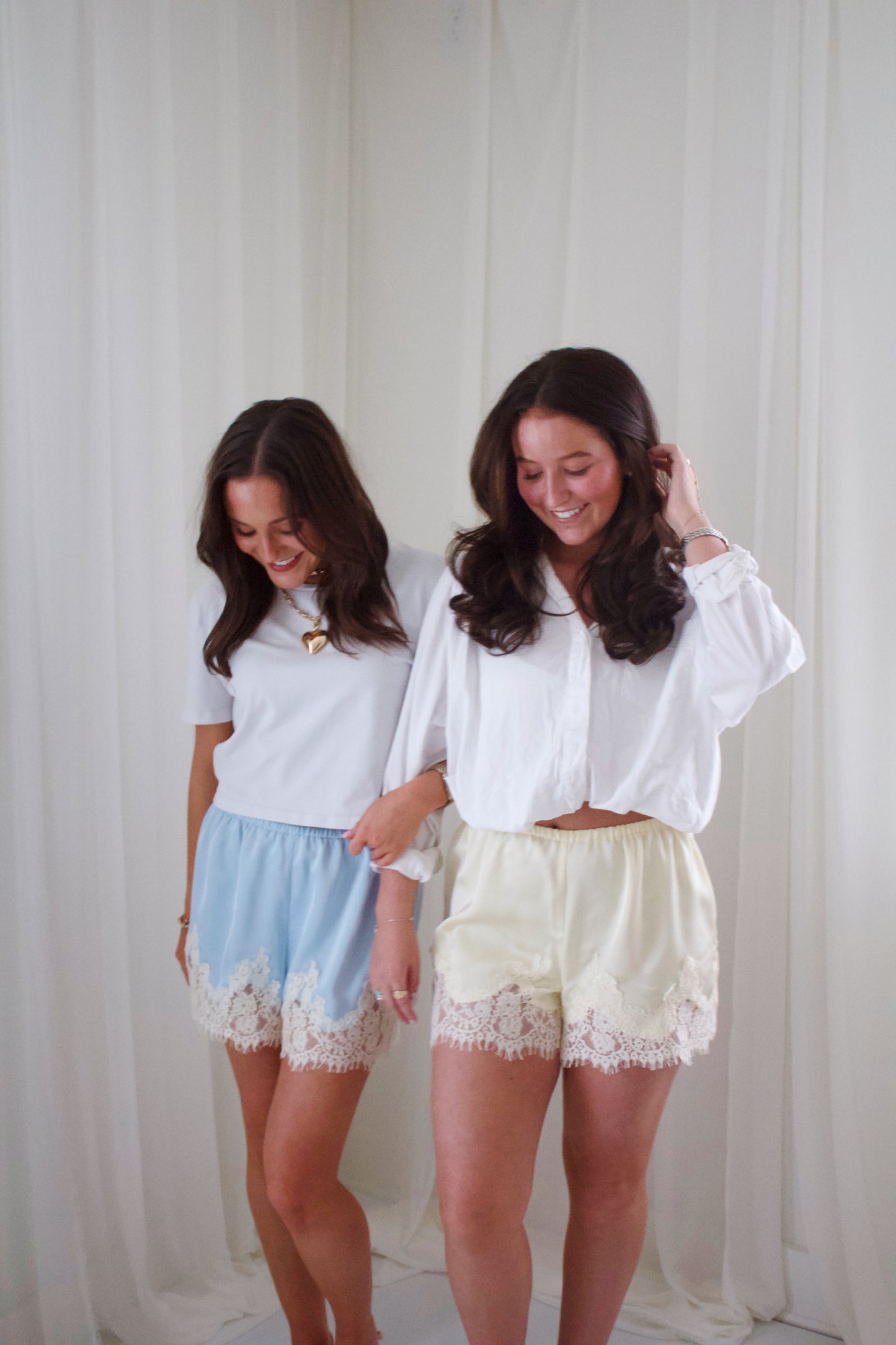 Butter Yellow Satin Lace Shorts